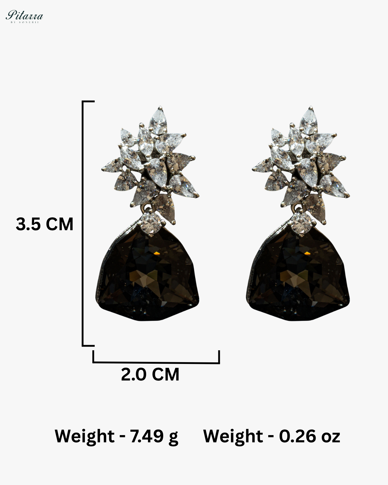 Black Stone Silver Floral CZ Stud Earrings
