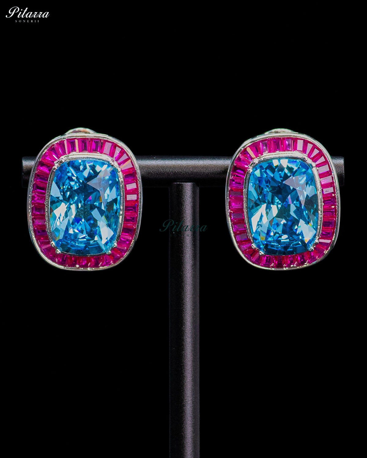 Aqua Blue And Champagne Stone Pink Baguette Zircon Silver Crystal Lariat Necklace Set