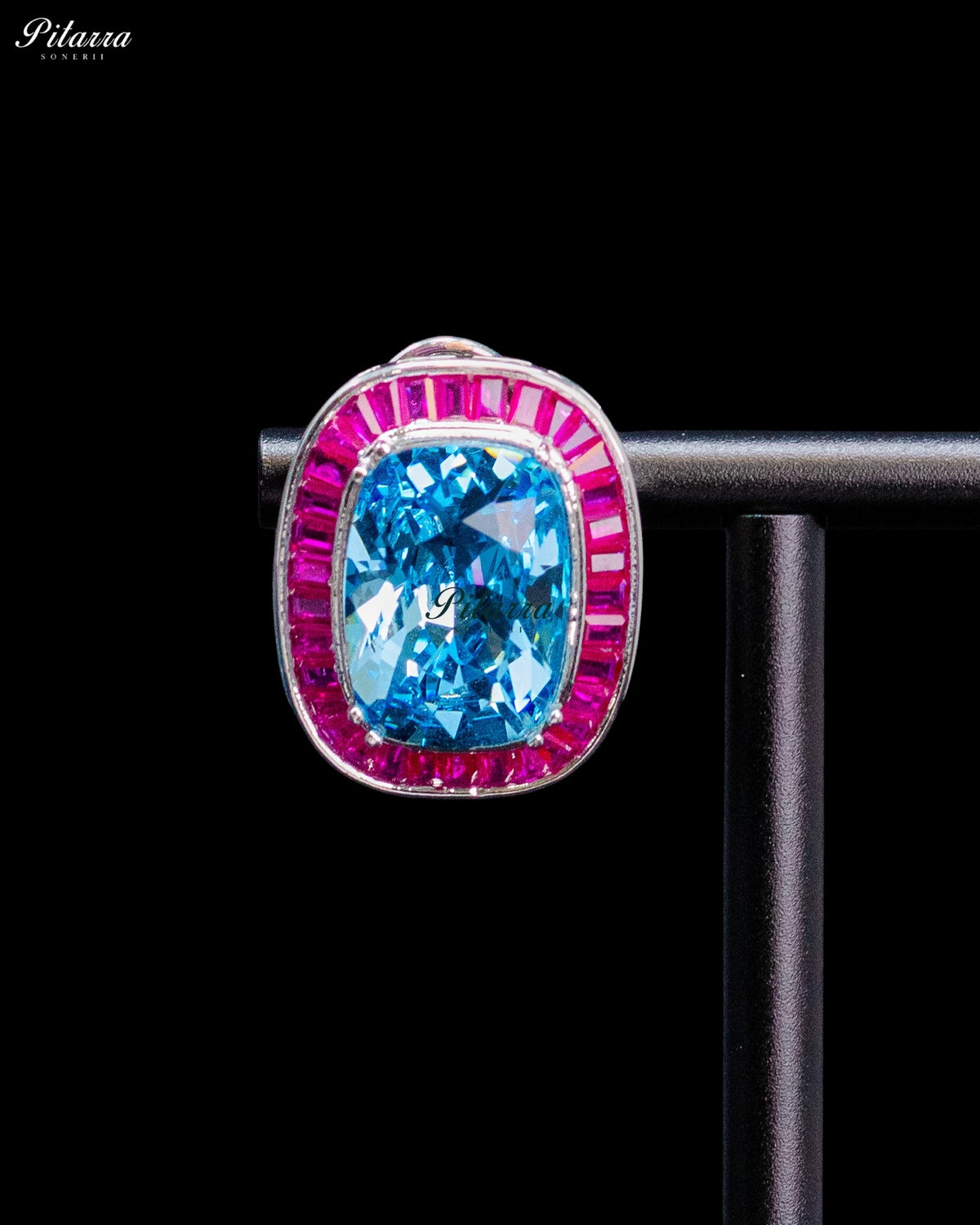 Aqua Blue And Champagne Stone Pink Baguette Zircon Silver Crystal Lariat Necklace Set