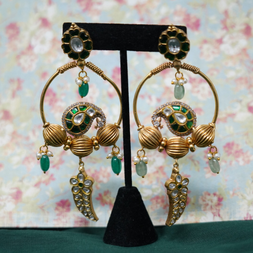 Exquisite Kundan Polki Green Earrings