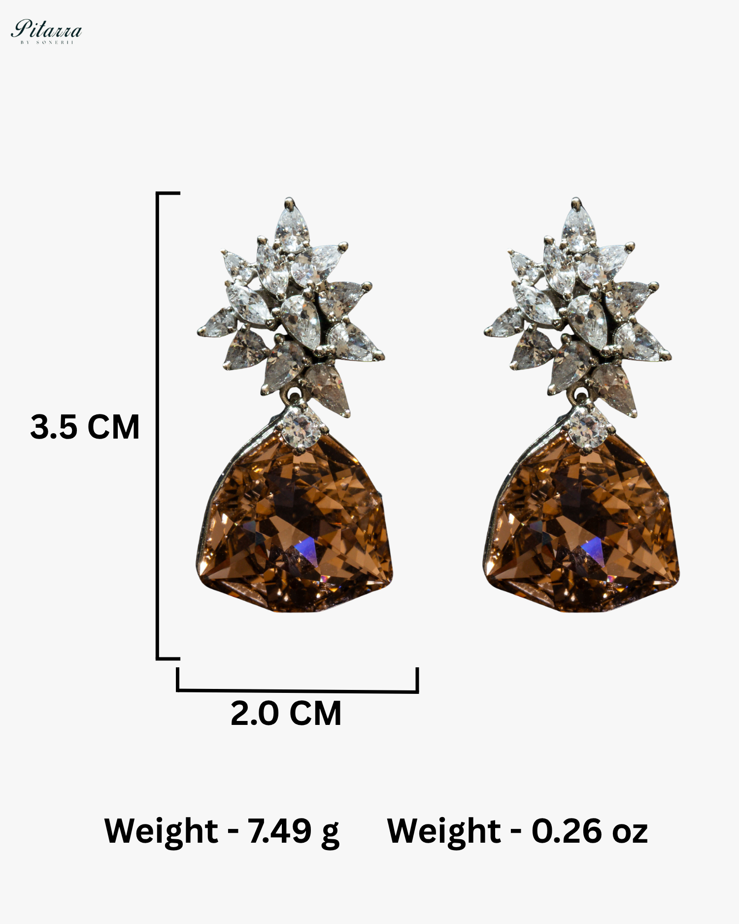 Champagne color Stone Silver Floral CZ Stud Earrings