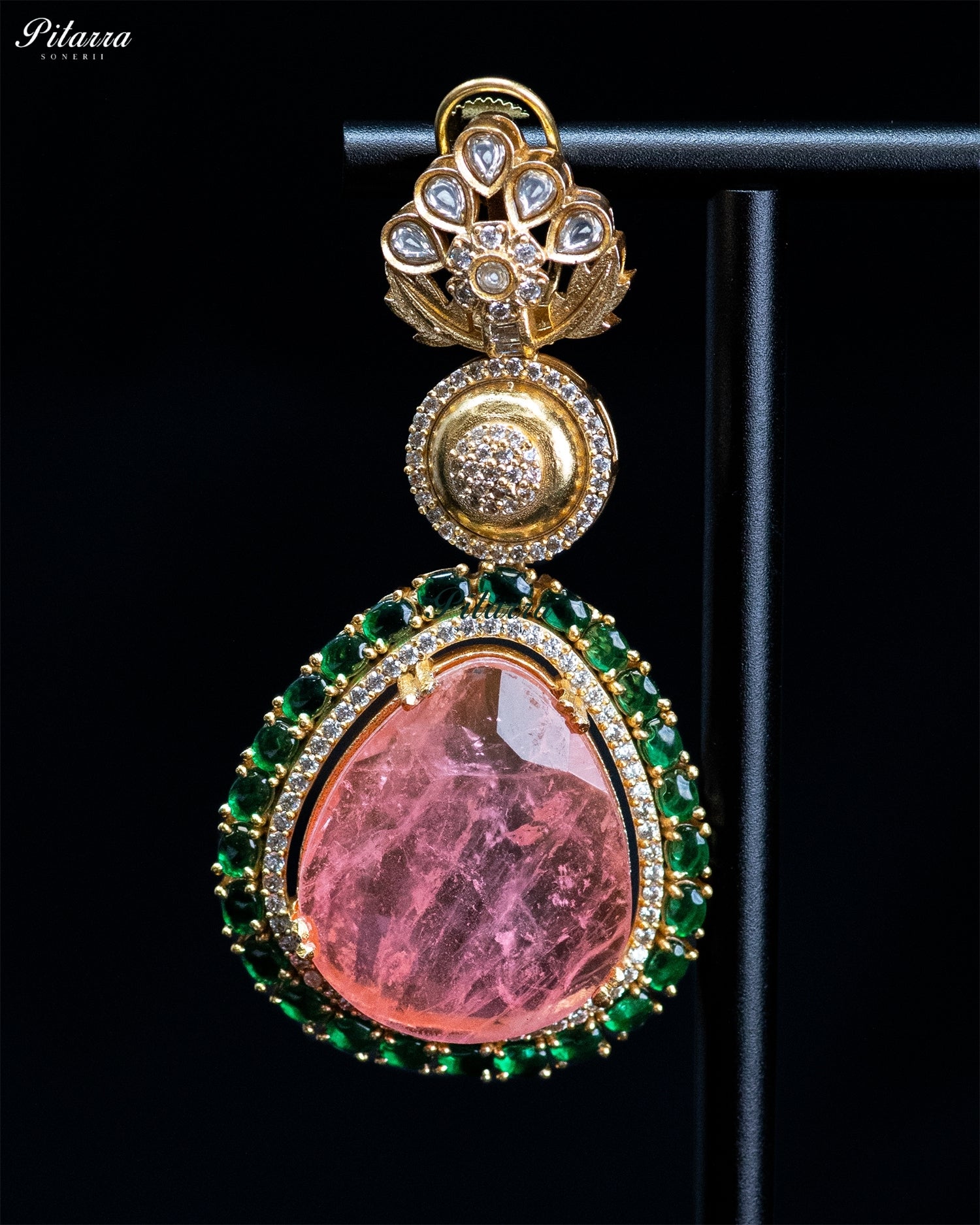 Pink Teardrop Floral Kundan Necklace Set