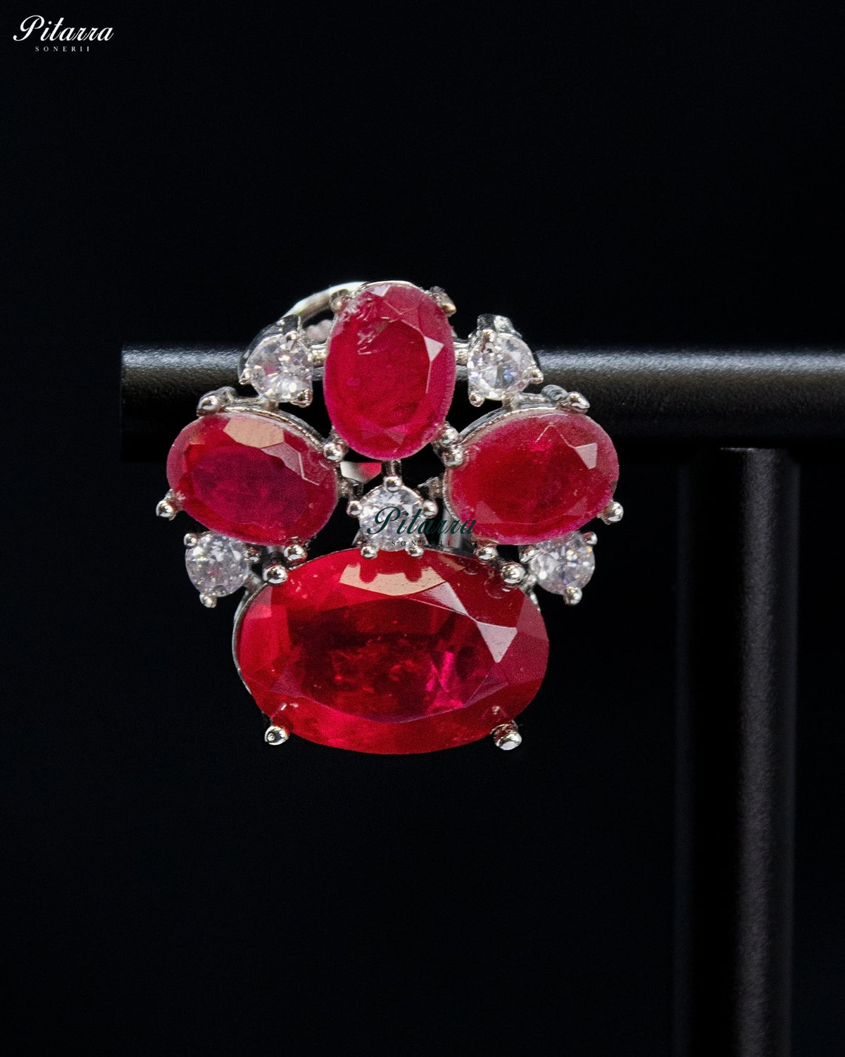 Ruby Red Crystal Statement Stud Earrings