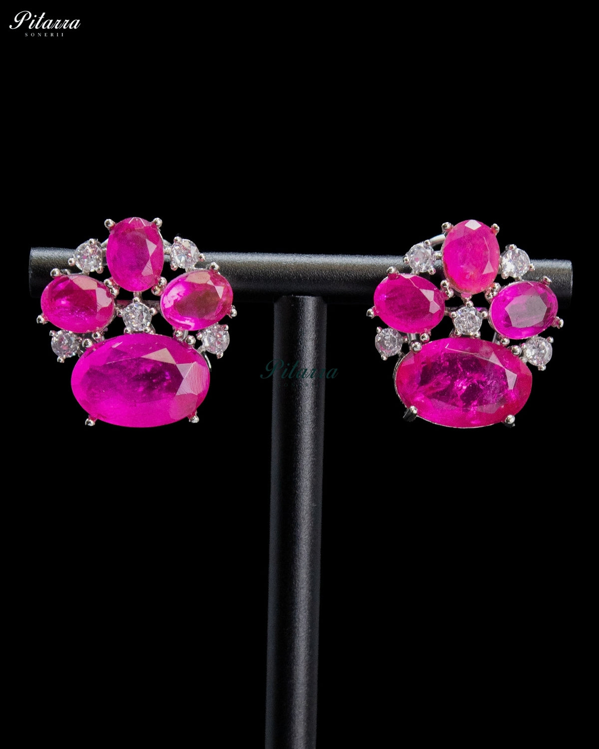 Hot Pink Crystal Statement Stud Earrings