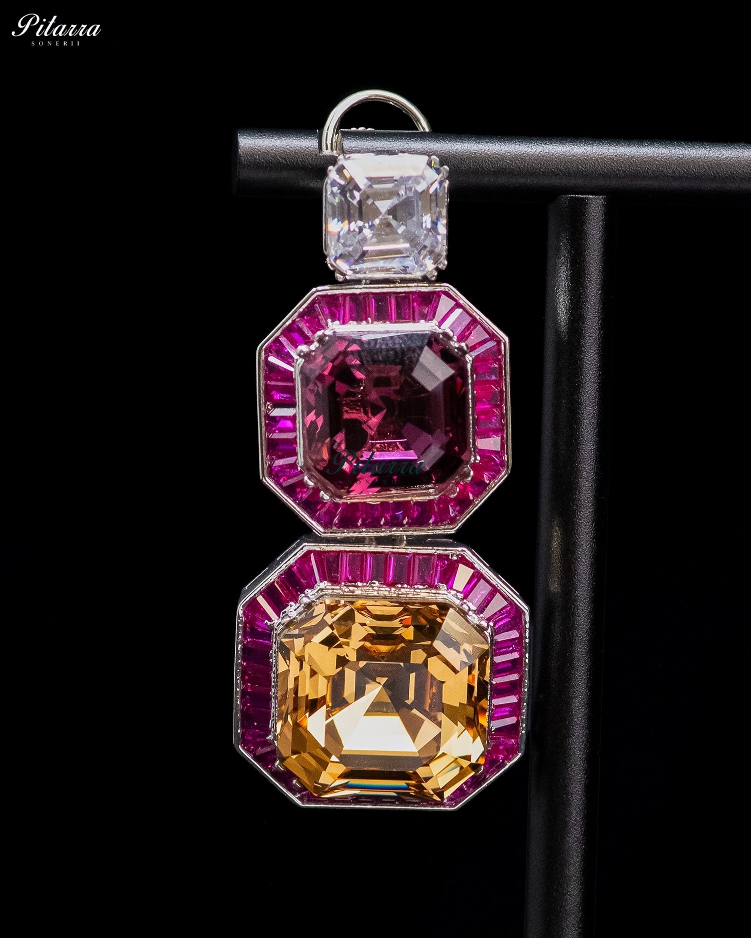 Pink and Gold Crystal Geometric Statement Earrings
