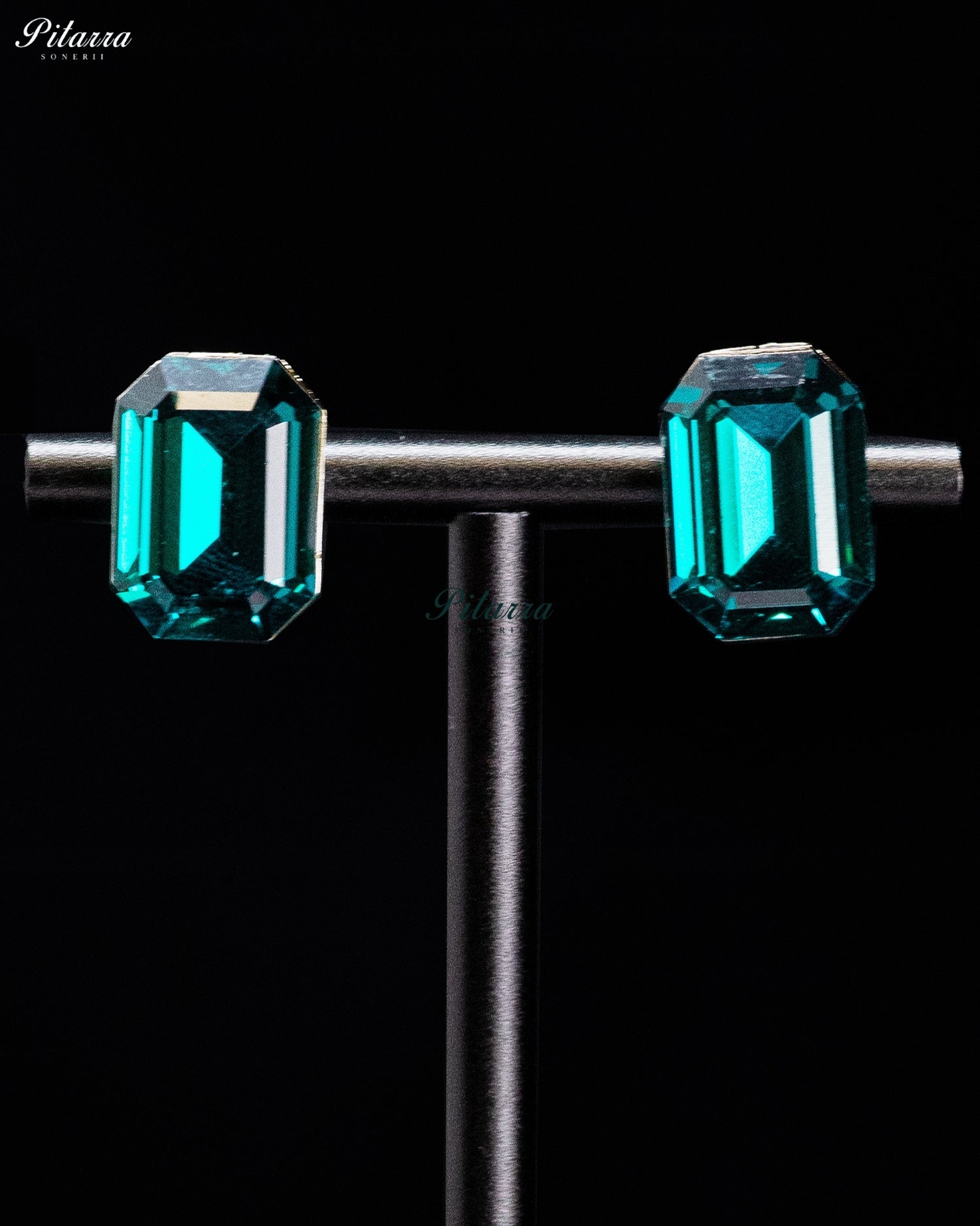 Deep Teal Emerald-Cut Crystal Statement Earrings