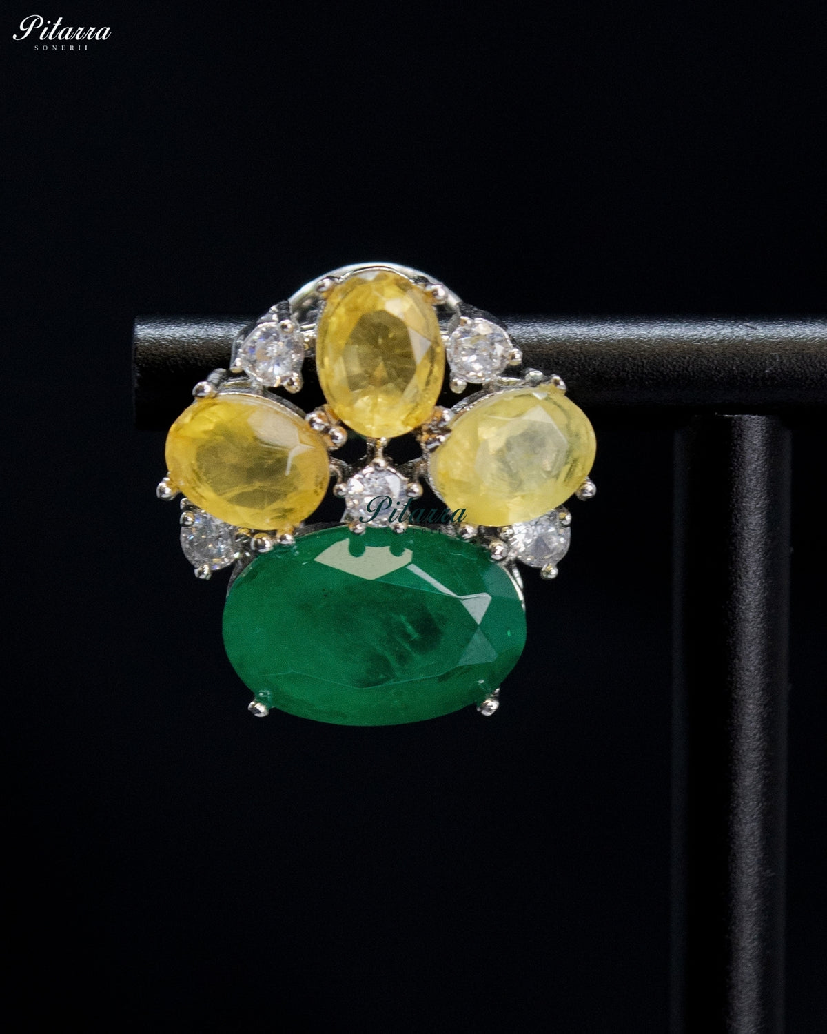 Emerald Green and Yellow Crystal Statement Stud Earrings