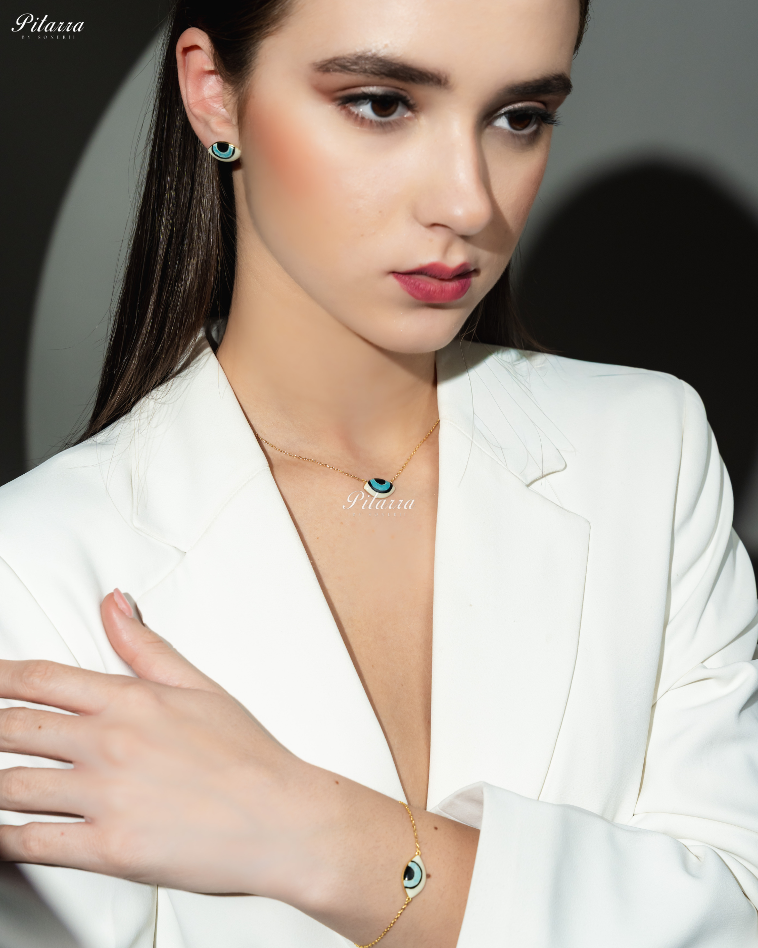 Blue Evil Eye Gold Chain 92.5 Silver Necklace Set