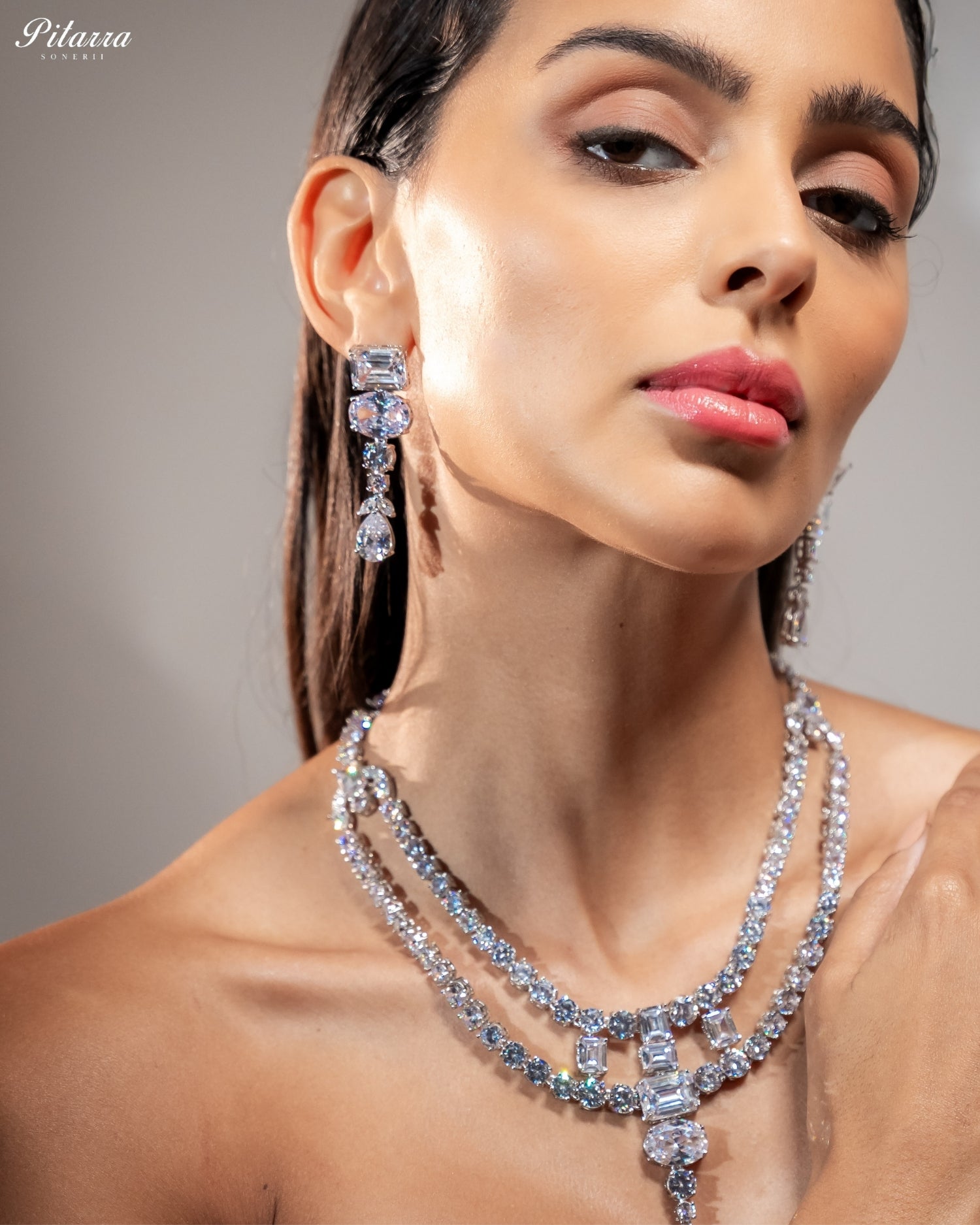 White Diamond Multi-Cut Necklace & Earrings Jewellery Set
