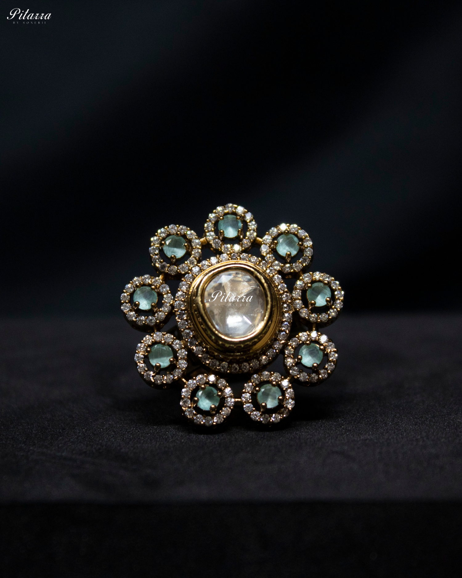 Mint Stone Gold Finish Moissanite Kundan Choker Set