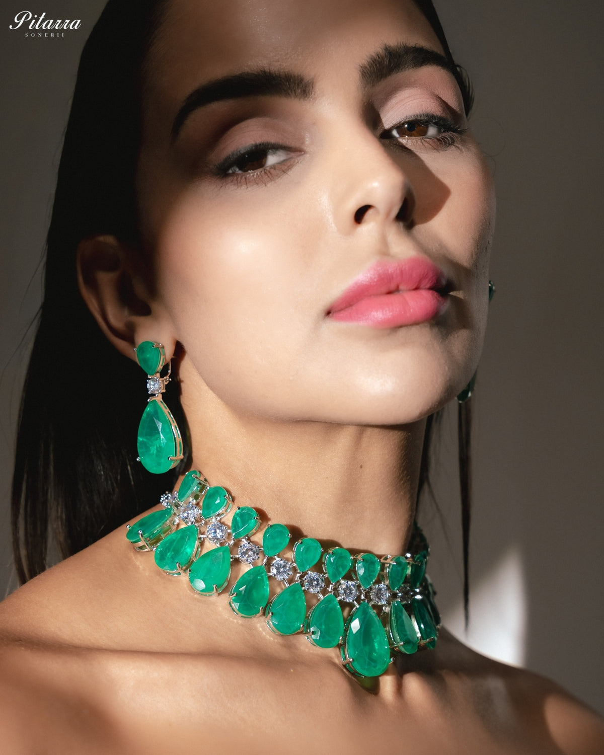 Mint Green Crystal Statement Choker Necklace Set