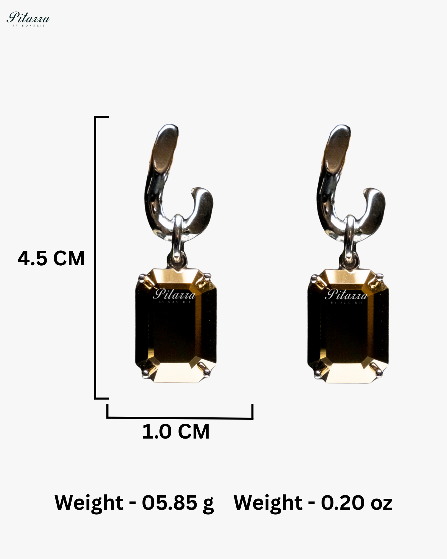 Gold color Stone Rectangular Zircon Silver Crystal Earrings