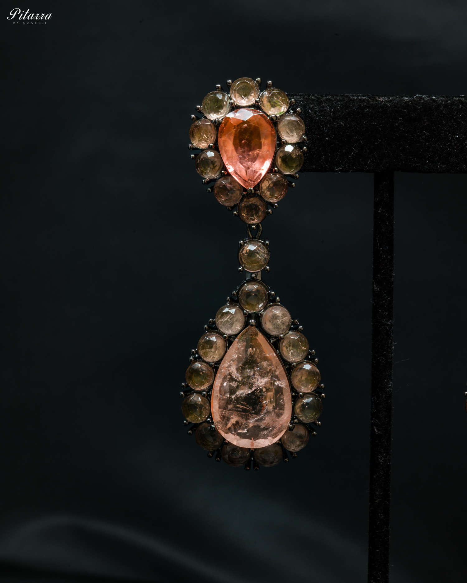 Peach Drop Doublet CZ Crystal Dangle Earrings