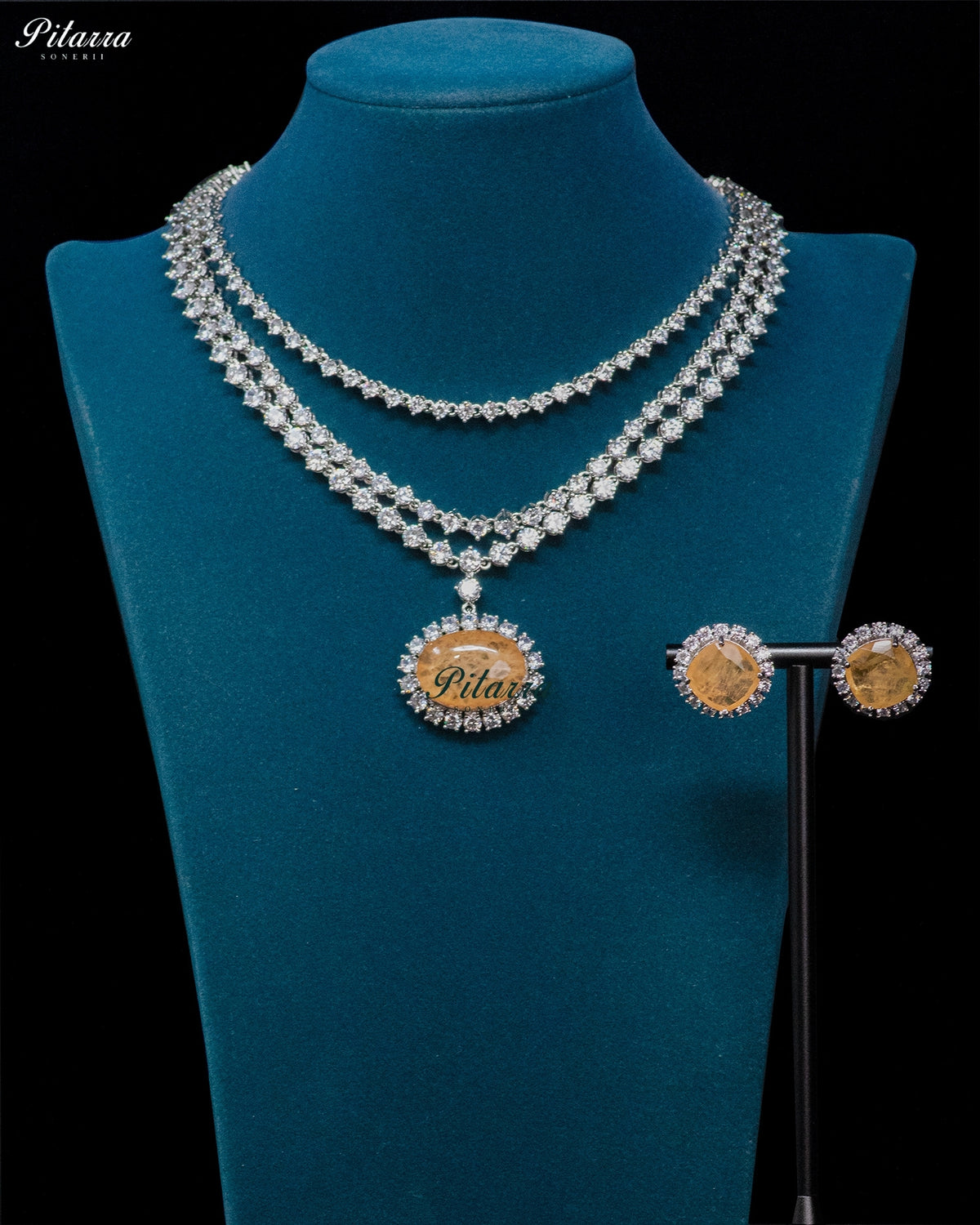 Peach stone silver Necklace Set