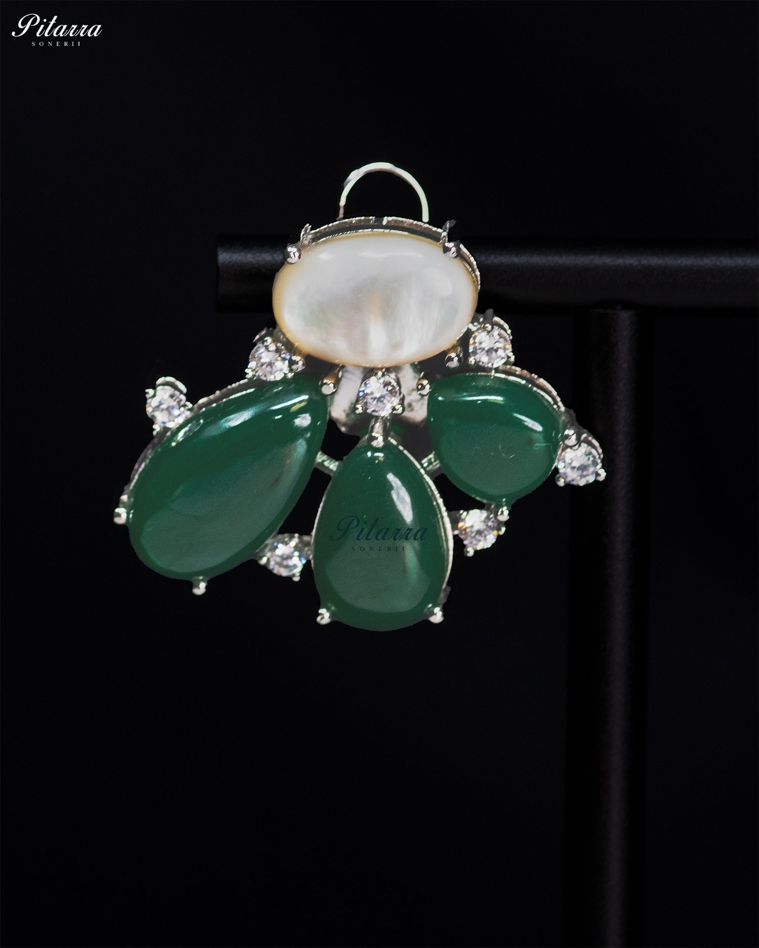 Emerald Green Crystal Floral Stud Earrings