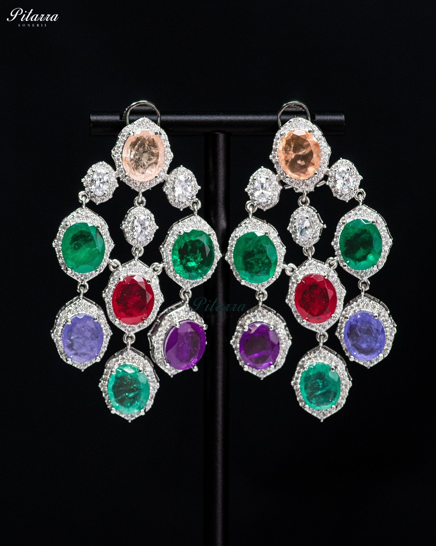 Peach Multicolor Crystal Dangler Earrings