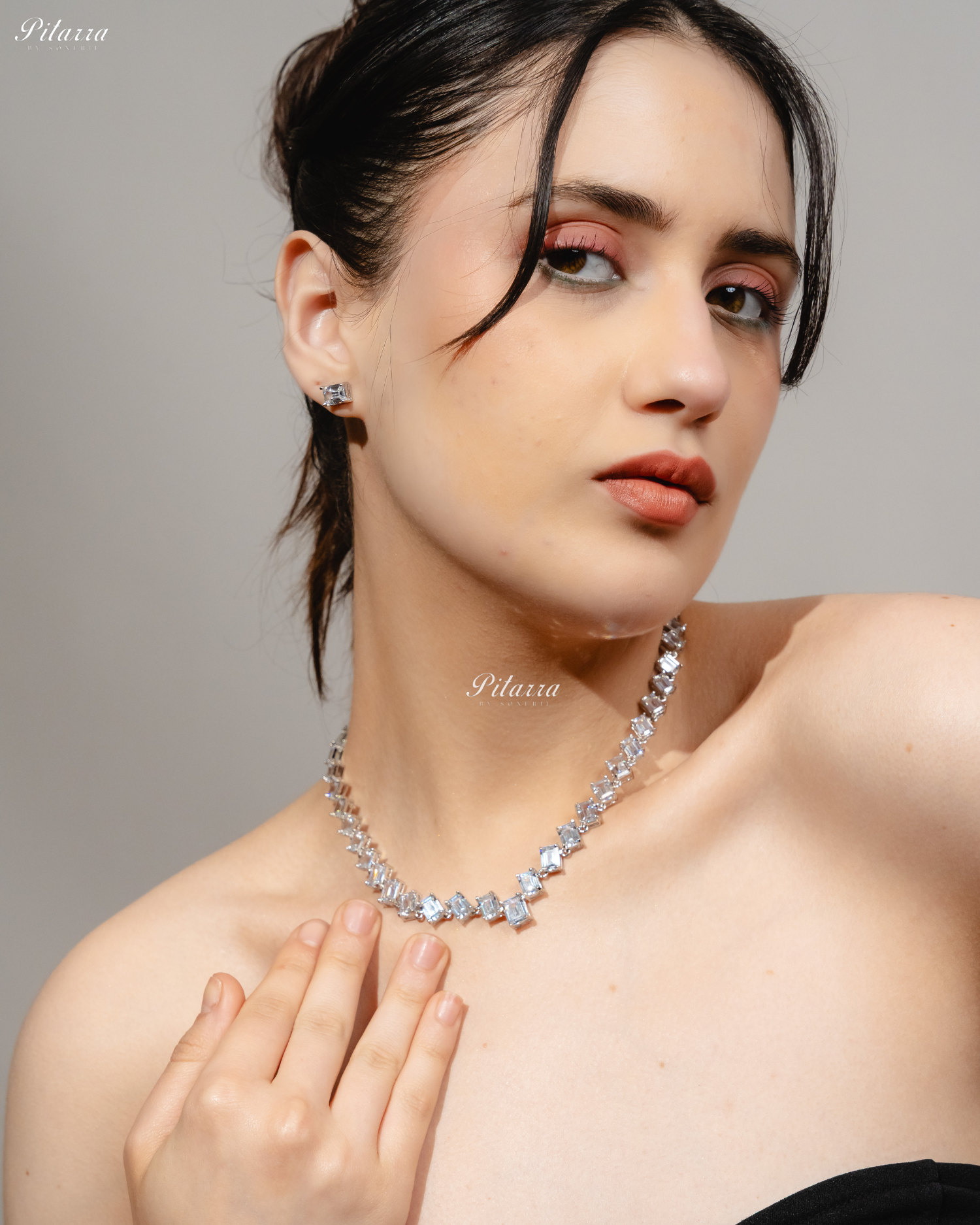 Small White Square Crystal CZ Necklace Set