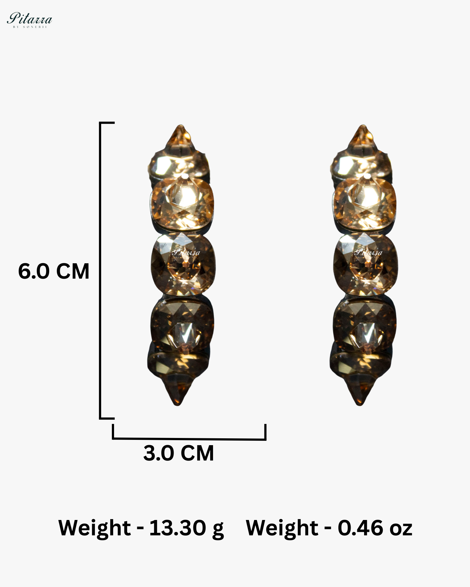 Champagne Color Stone Pyramid Cut Crystal Hoop Earrings