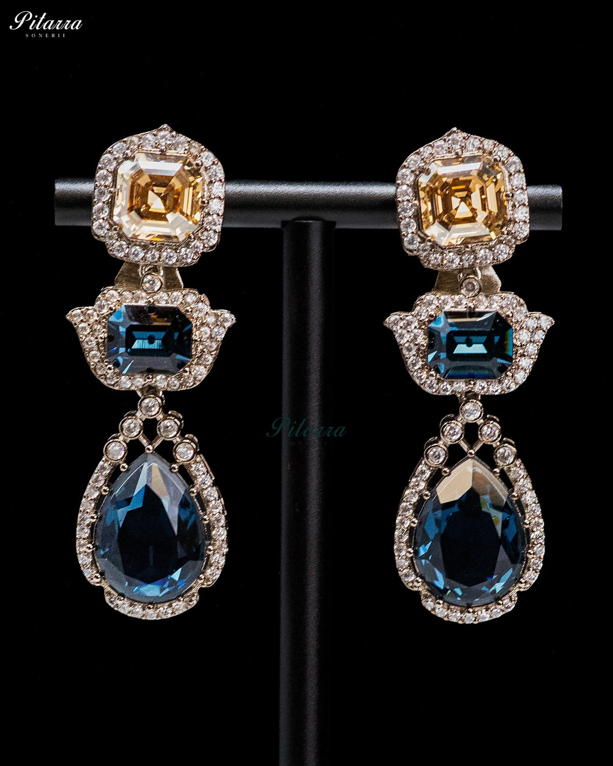 Blue Multicolor Crystal Pendant Necklace Set