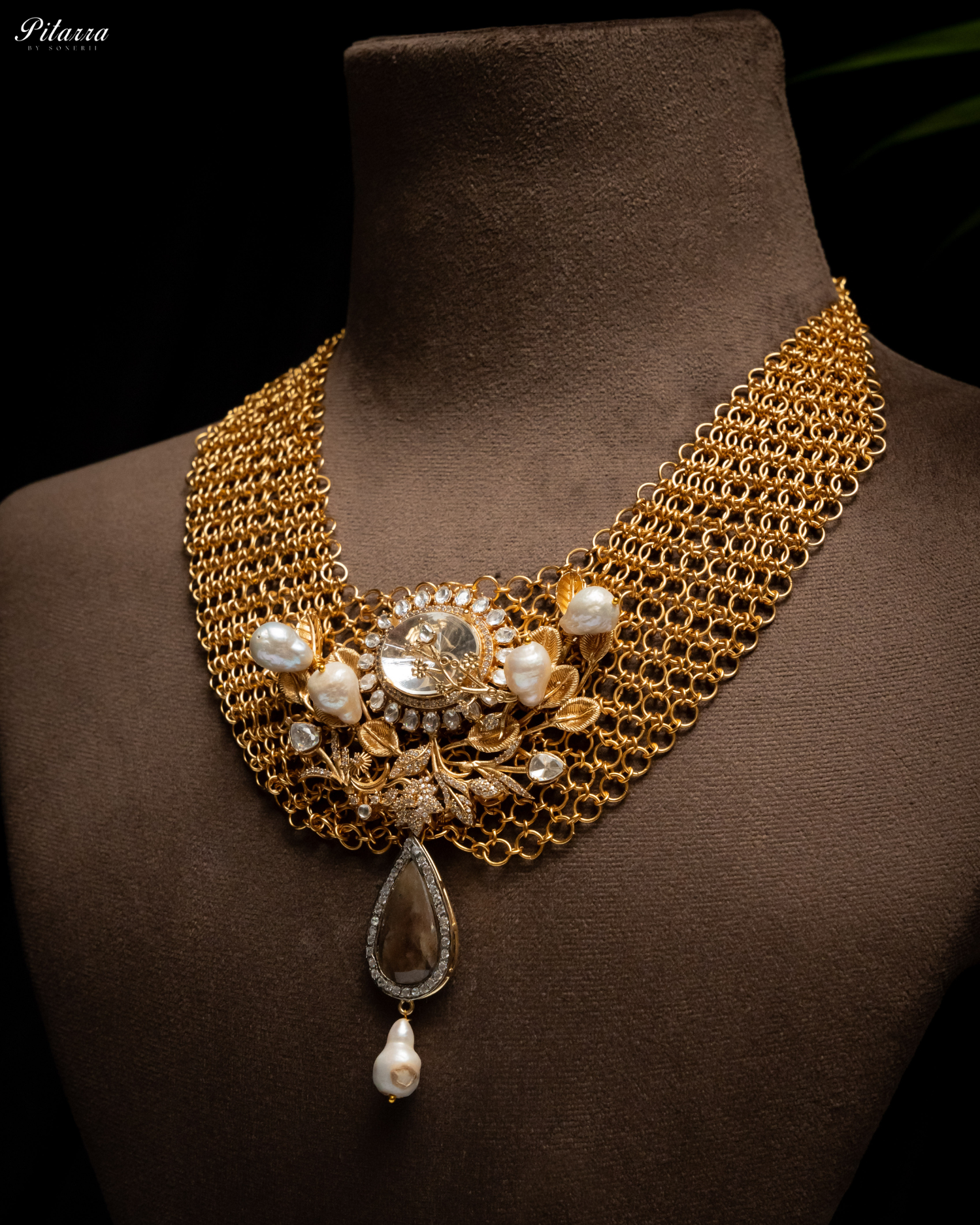 Antique Finish White Pearls Stone Kundan Set_Side Angle