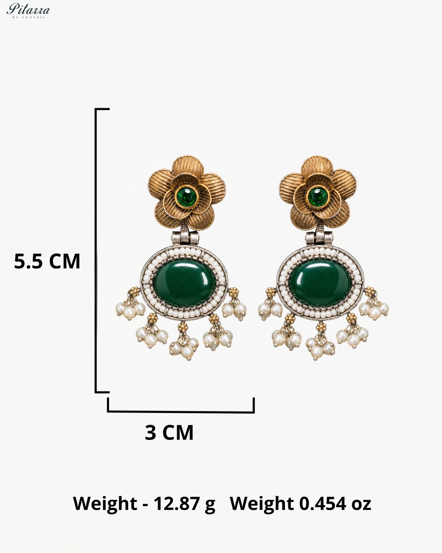 Royal Heritage Green Stone Silver Look Alike Statement Necklace Set