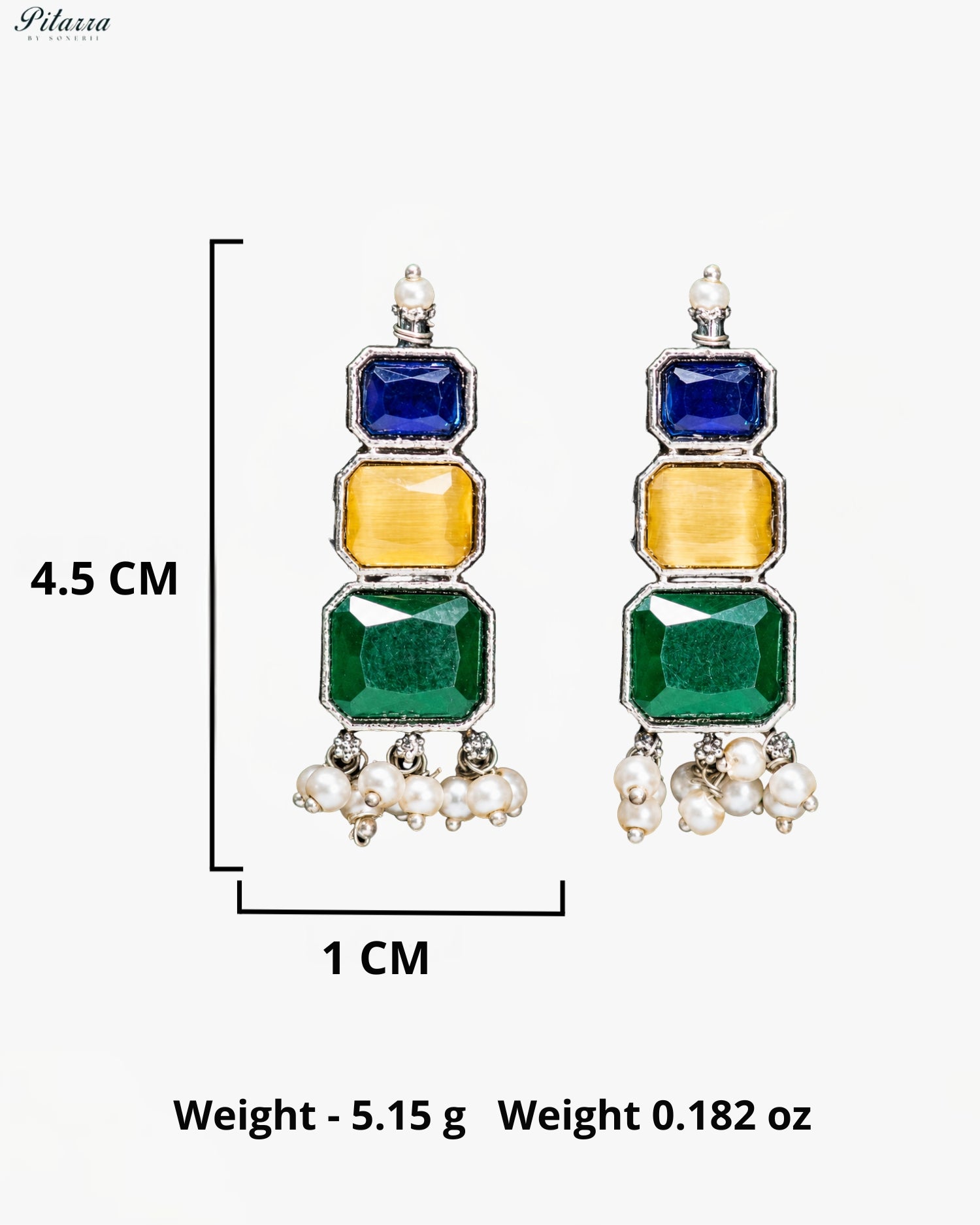 Royal Navratna Stone Silver Look Alike Statement Necklace Set