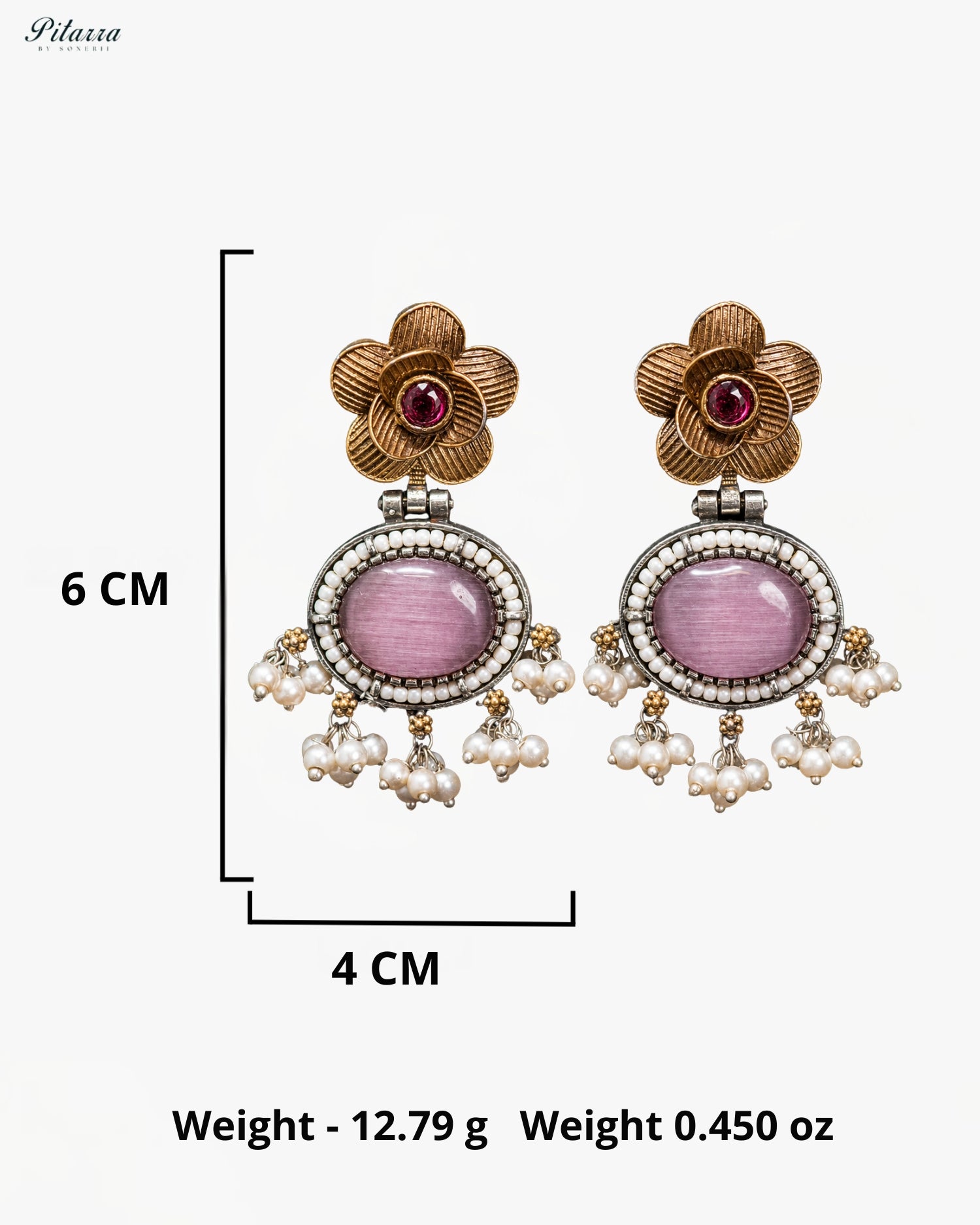 Royal Heritage Floral Silver Look Alike Statement Necklace Set with Pink Stone Pendant