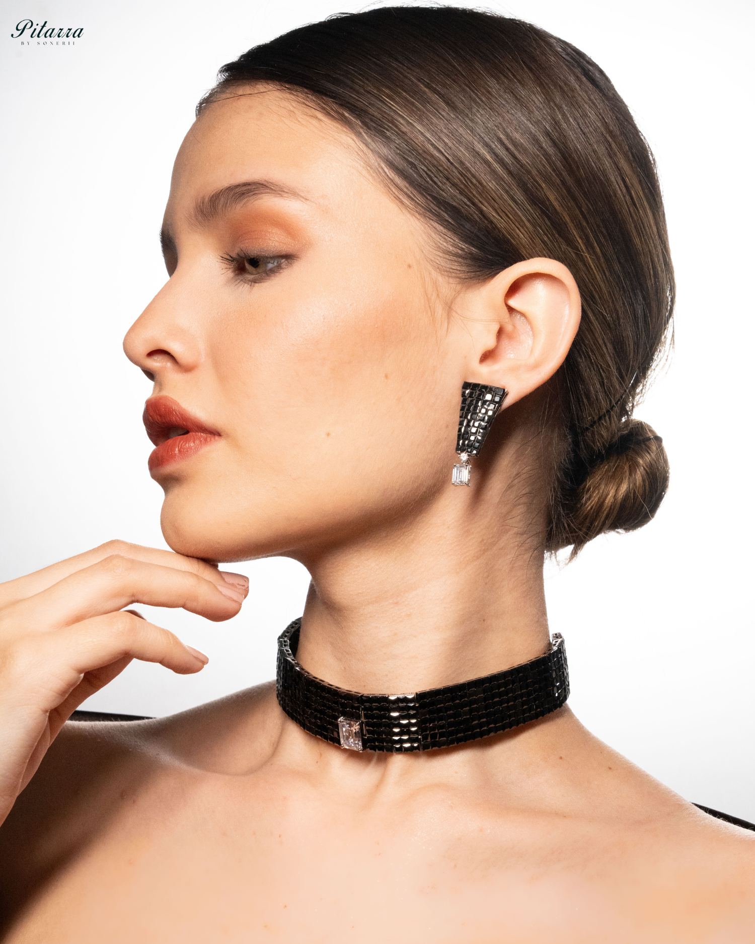 Black CZ Choker Set_Side Pose