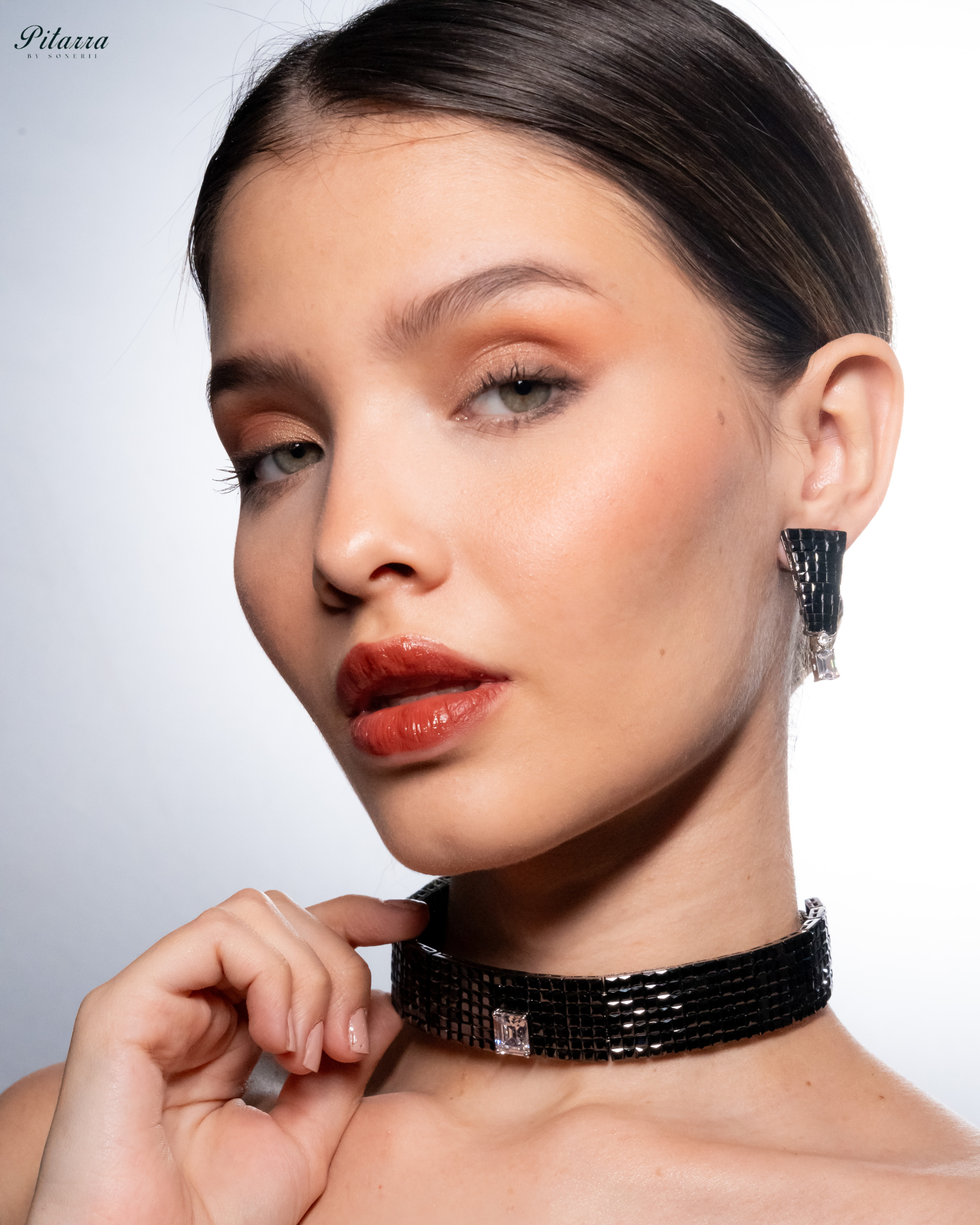 Black CZ Choker Set_White Background Side Pose
