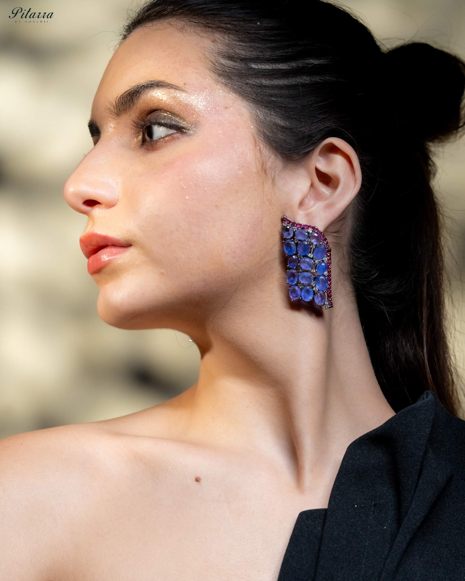 Blue Crystal CZ Stud Earrings_Side Pose