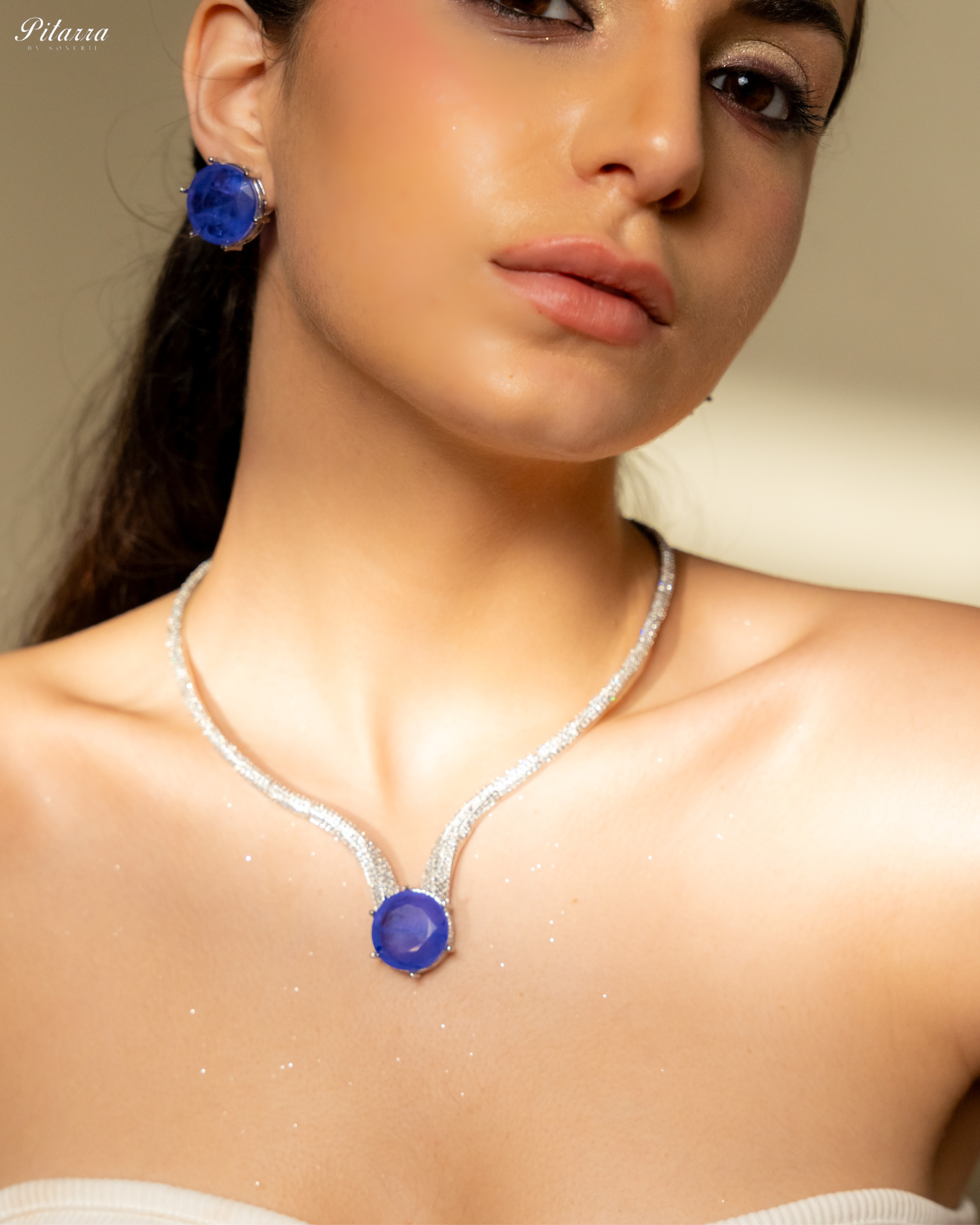 Blue Drop Stone CZ Necklace Set_Right Angle