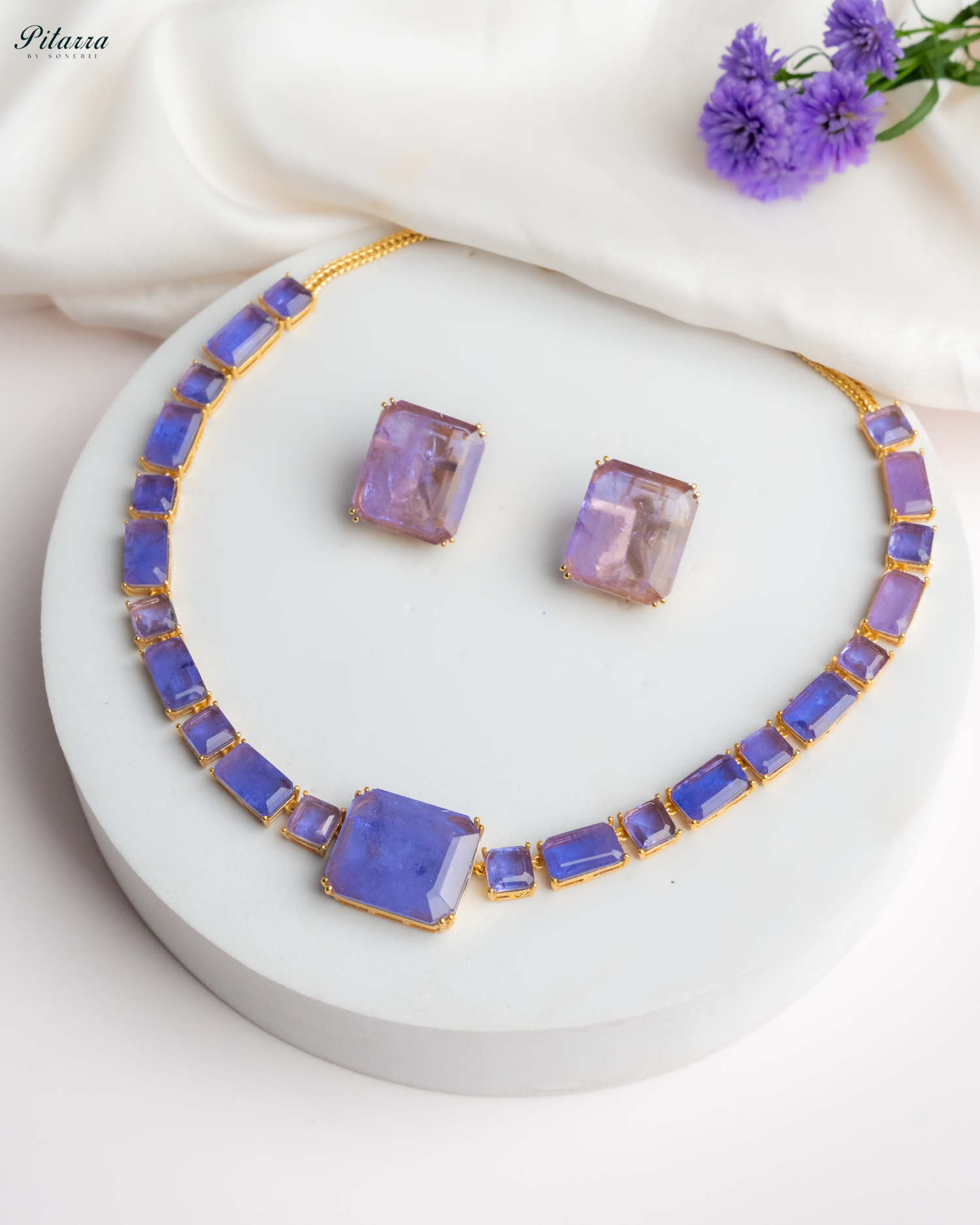 Blue Square Cubic Zirconia Necklace Set_Main Image