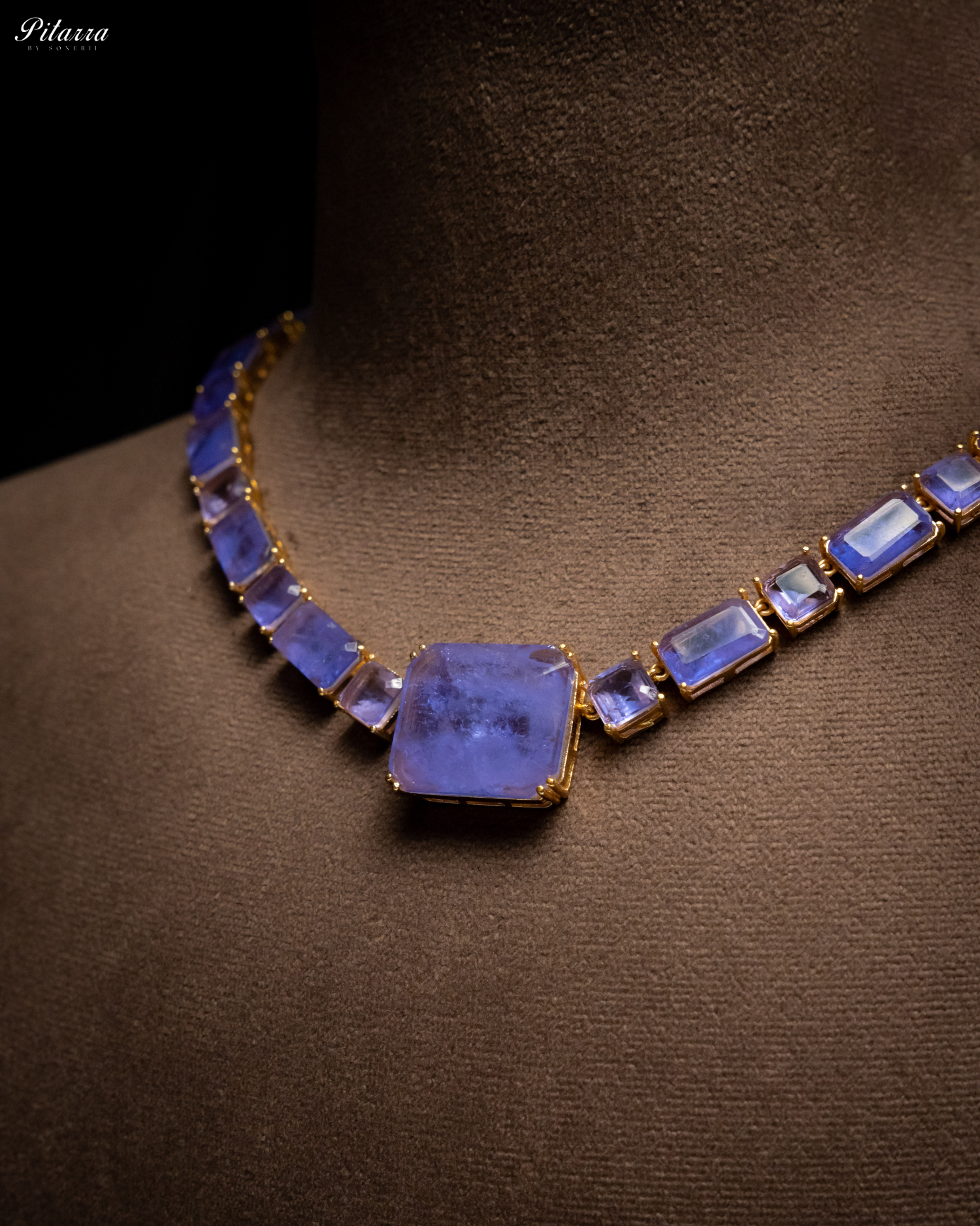 Blue Square Cubic Zirconia Necklace Set_Zoom Angle
