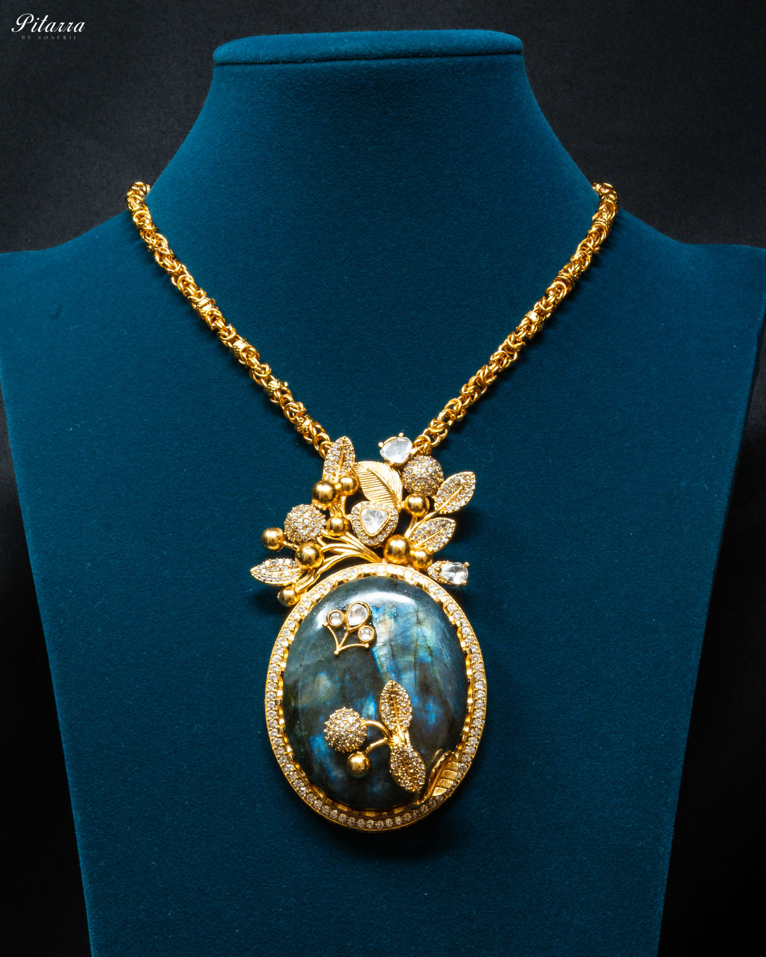 Blue Stone Victorian Kundan Necklace Set_Front Image