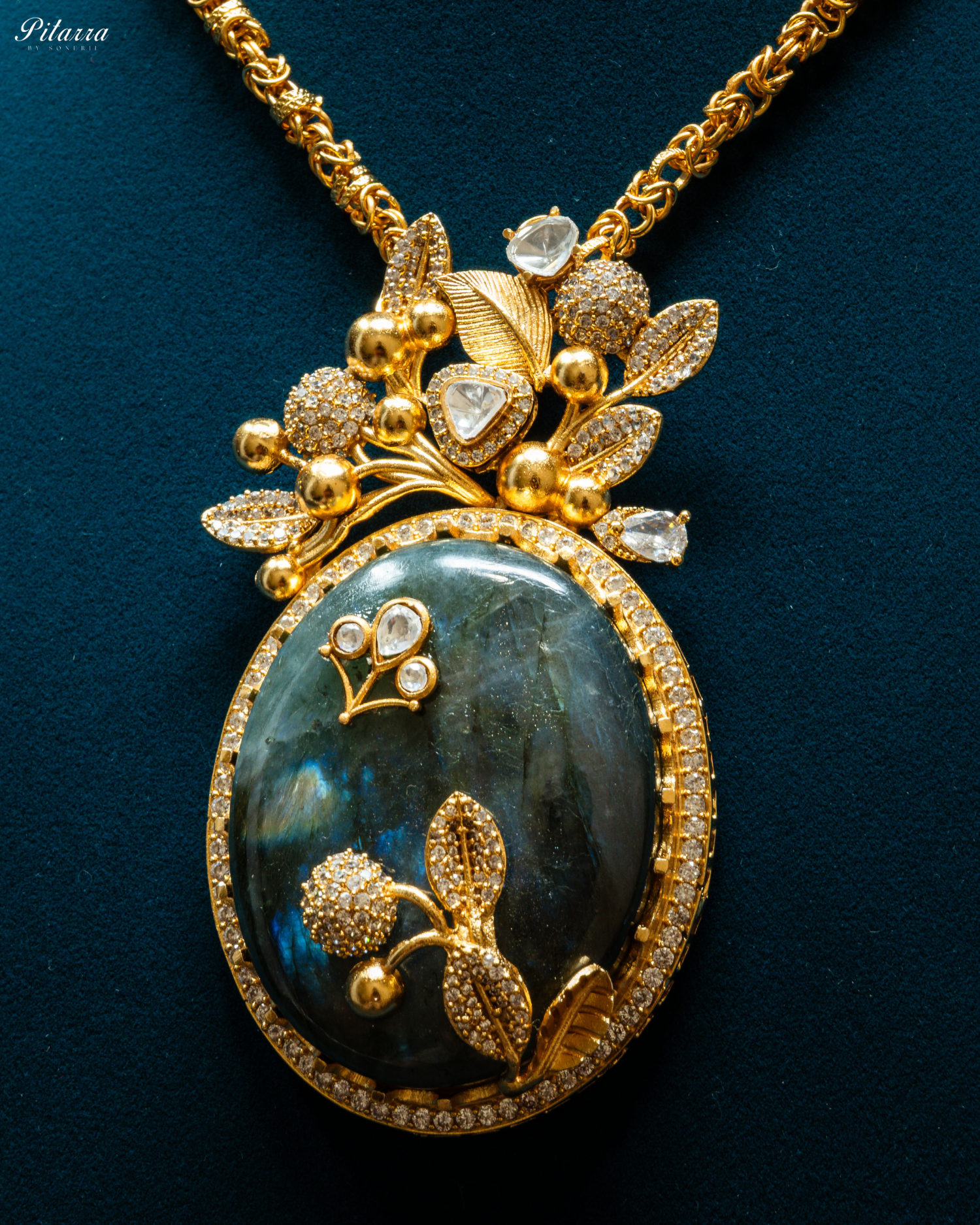 Blue Stone Victorian Kundan Necklace Set_Zoom Angle