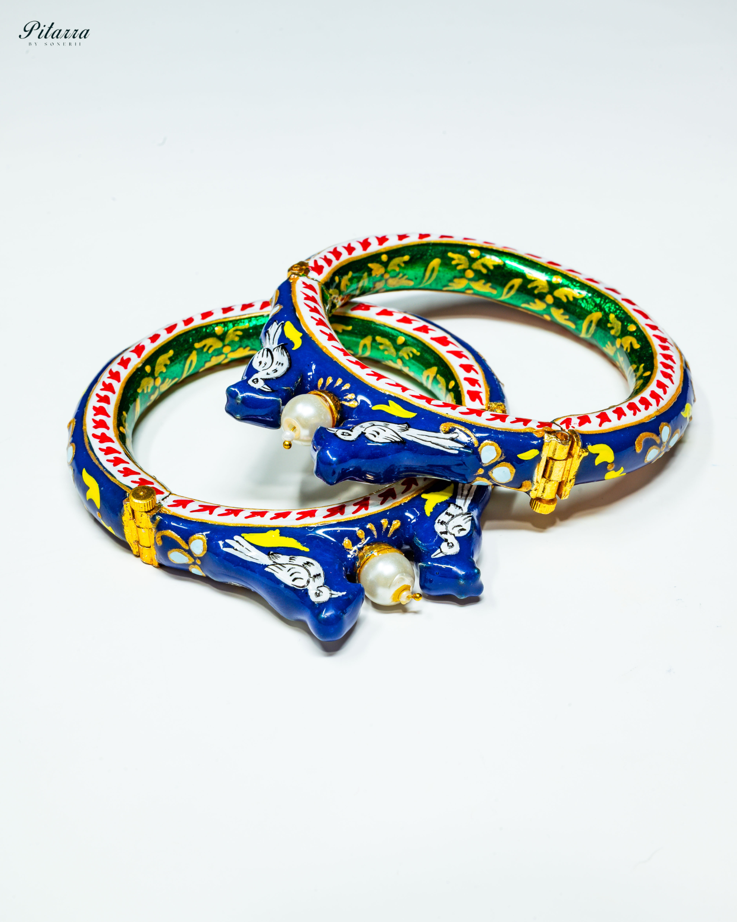 Blue Traditional Kundan Bangle Set_Front Image
