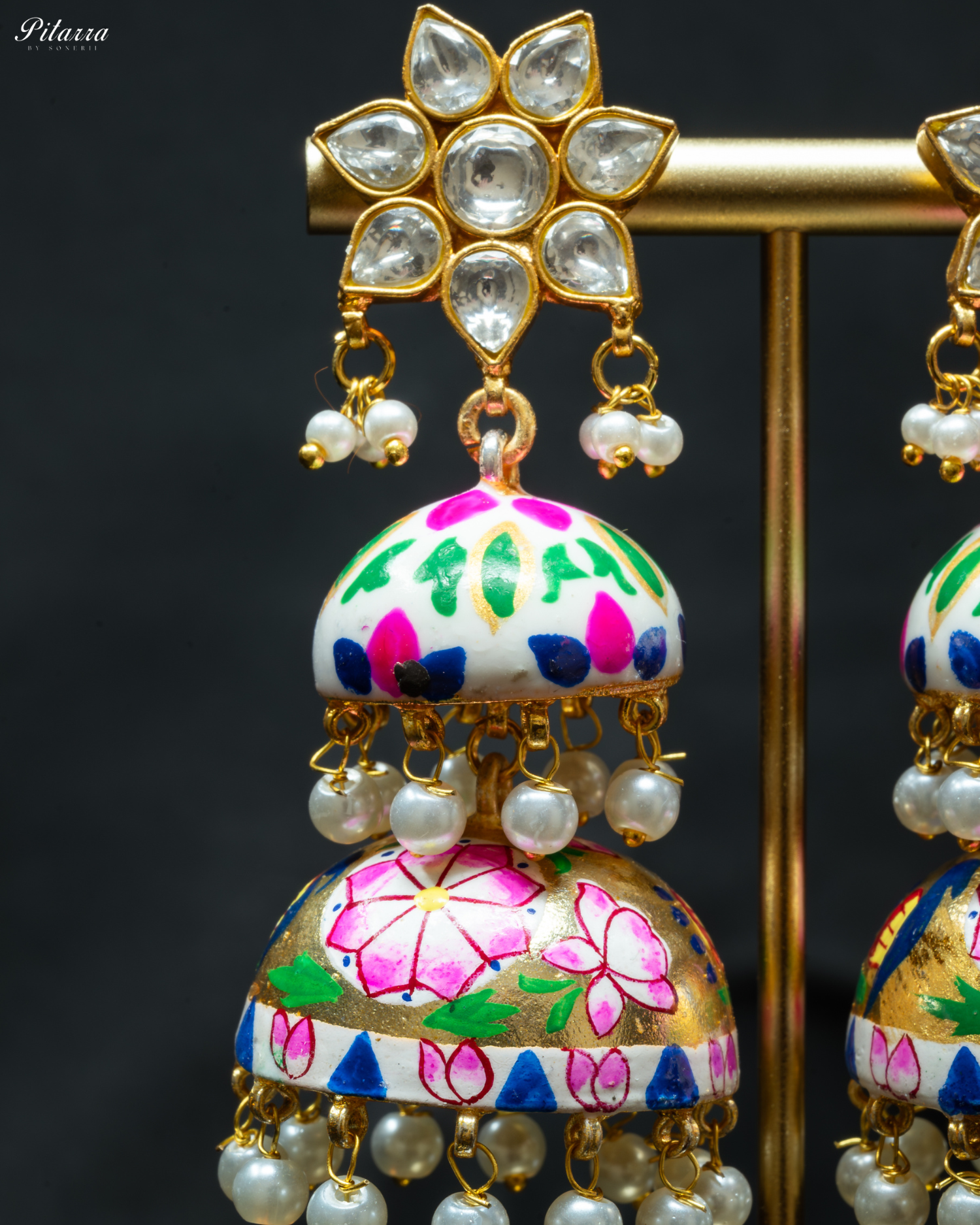 Classic Pitarra Meenakari Two Tier Zhumki Earrings_Zoom Angle
