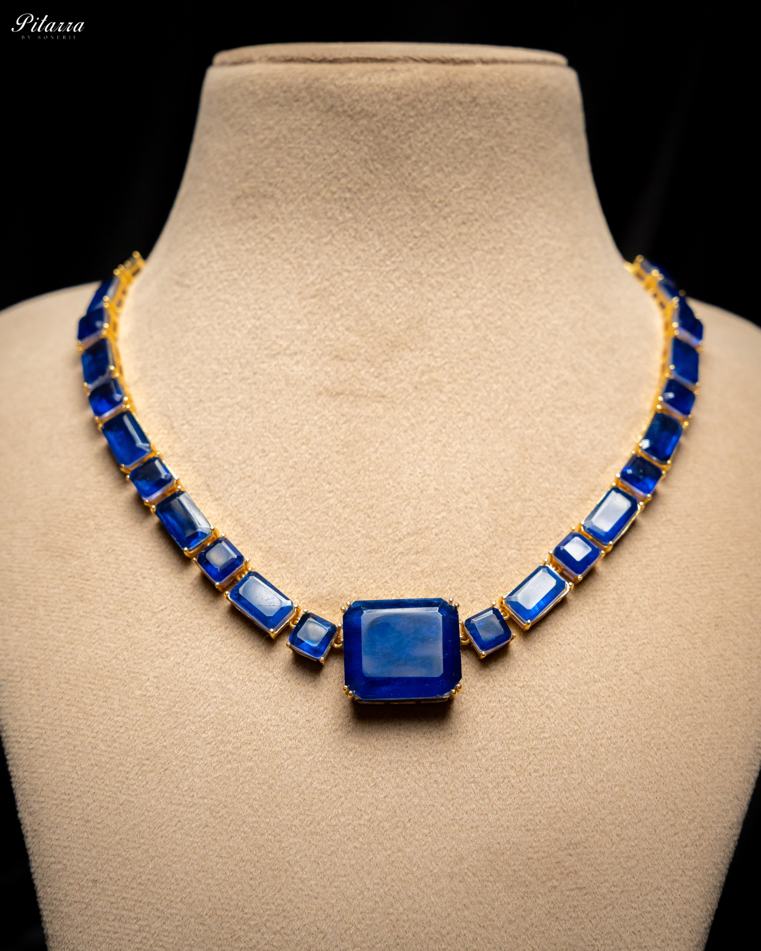 Classic Square Blue CZ Necklace Set_Necklace