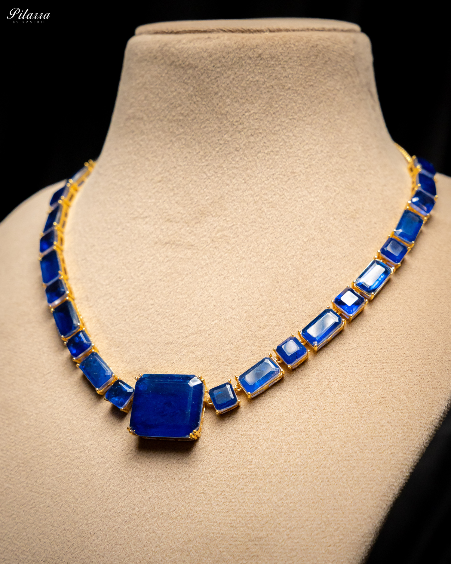 Classic Square Blue CZ Necklace Set_ Side Angle