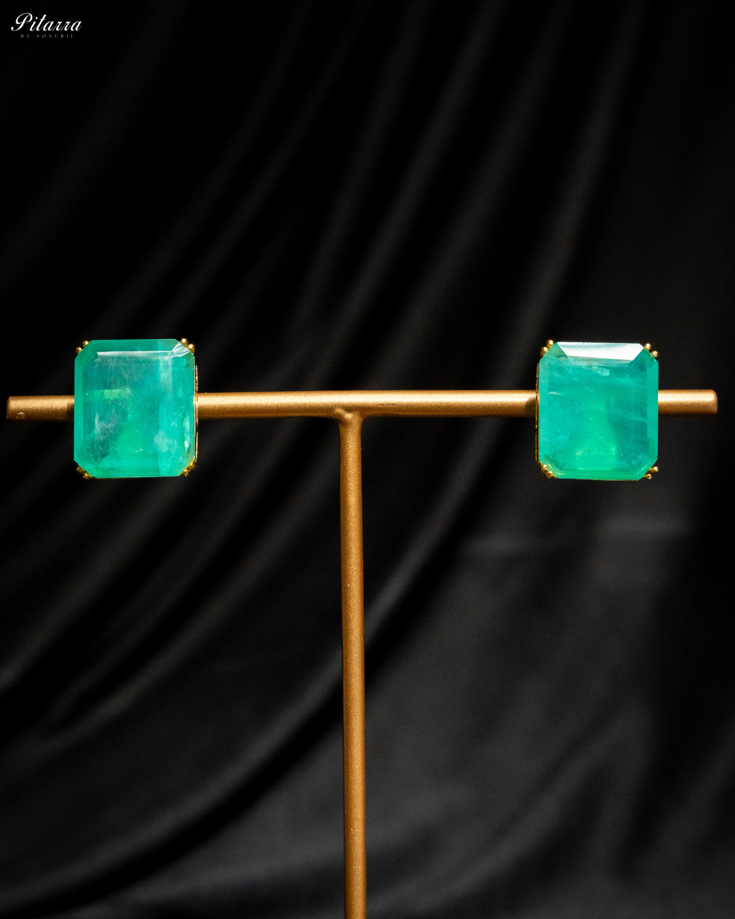 Classic Square Green CZ Necklace Set_Earrings