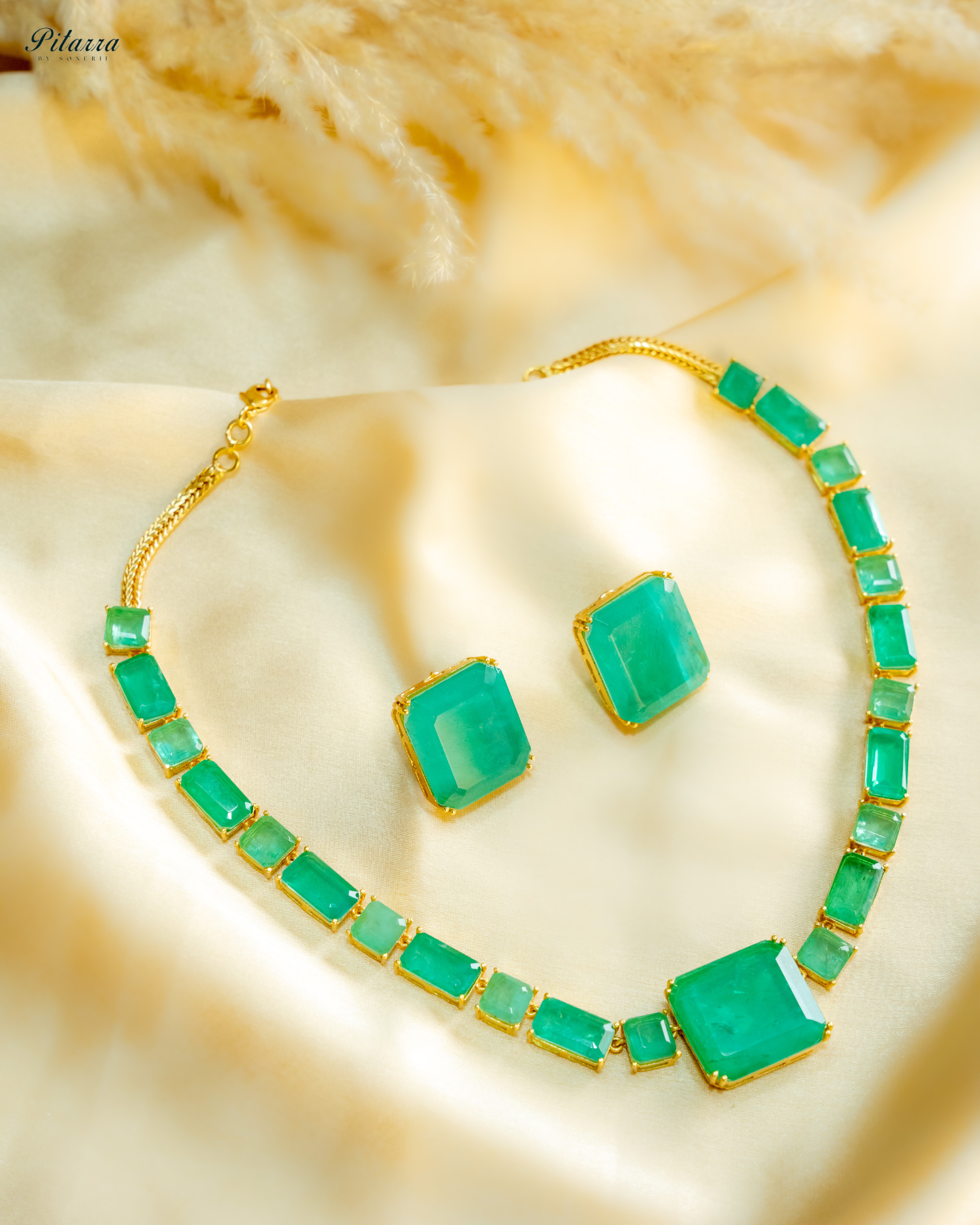 Classic Square Green CZ Necklace Set_Necklace Image