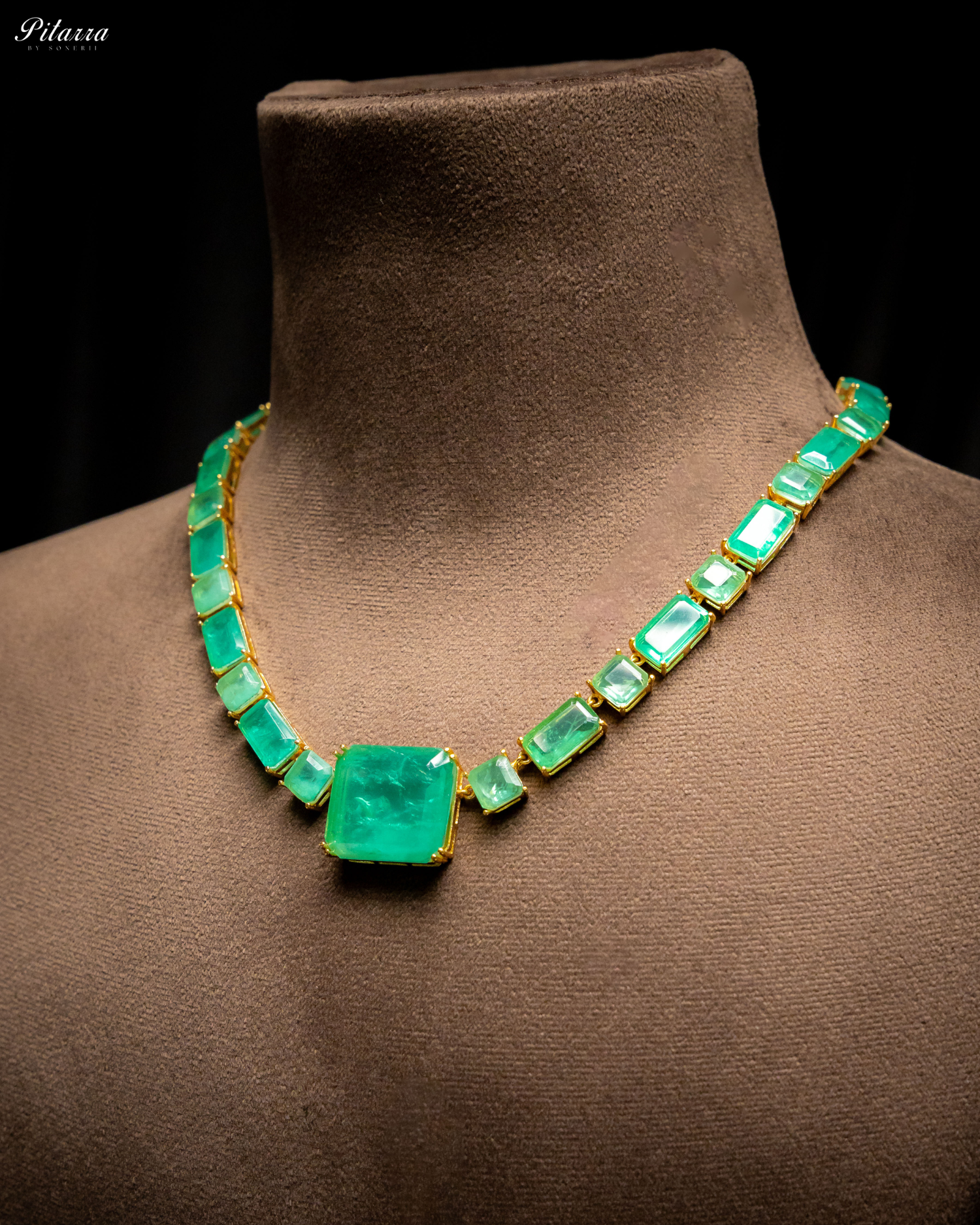 Classic Square Green CZ Necklace Set_Side Angle