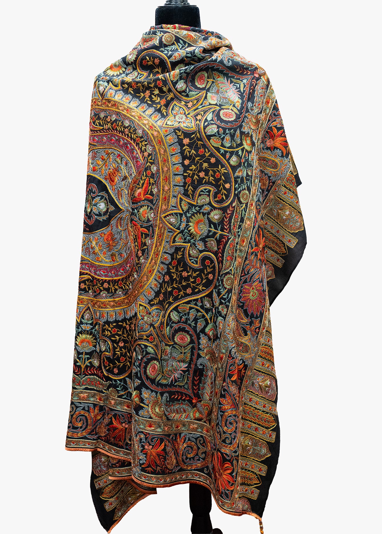 Royal Midnight Kashmiri Sozni Embroidered Shawl