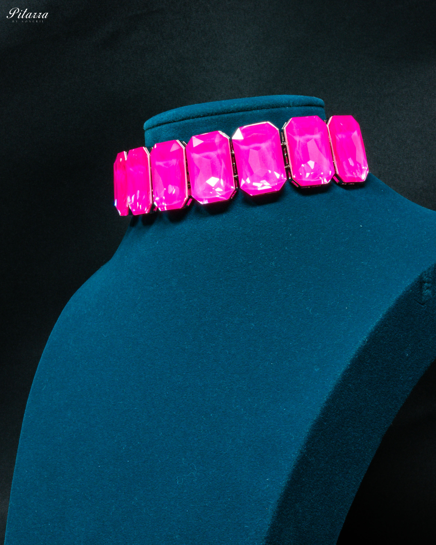 Elite Pink Stone Crystal Choker Set_Side Angle