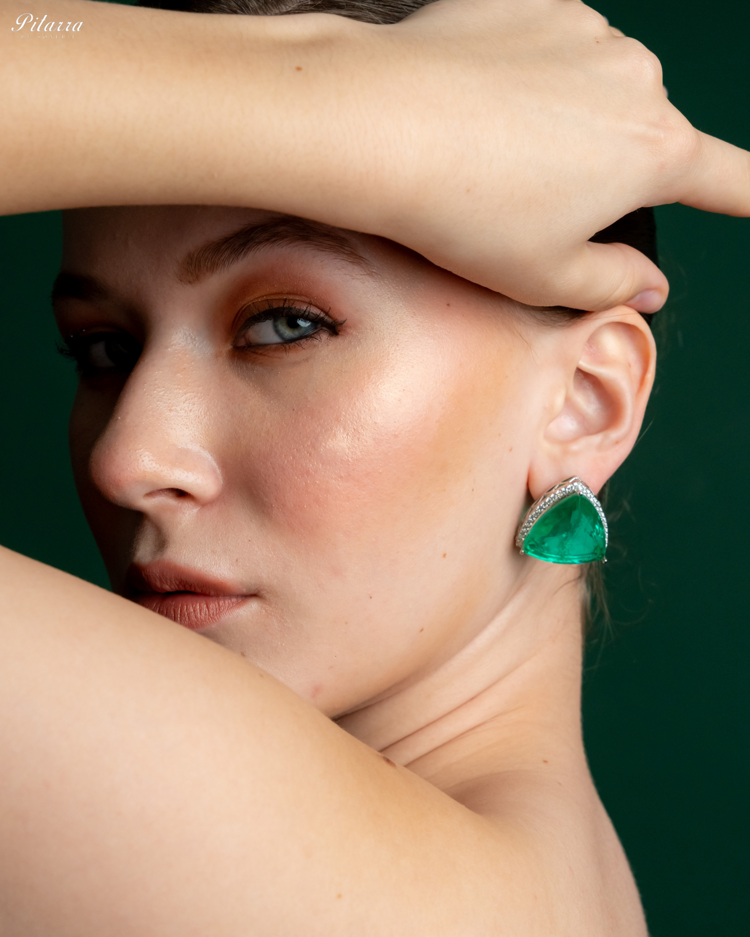 Emerald Green Colored Stone CZ Earrings_Side Angle