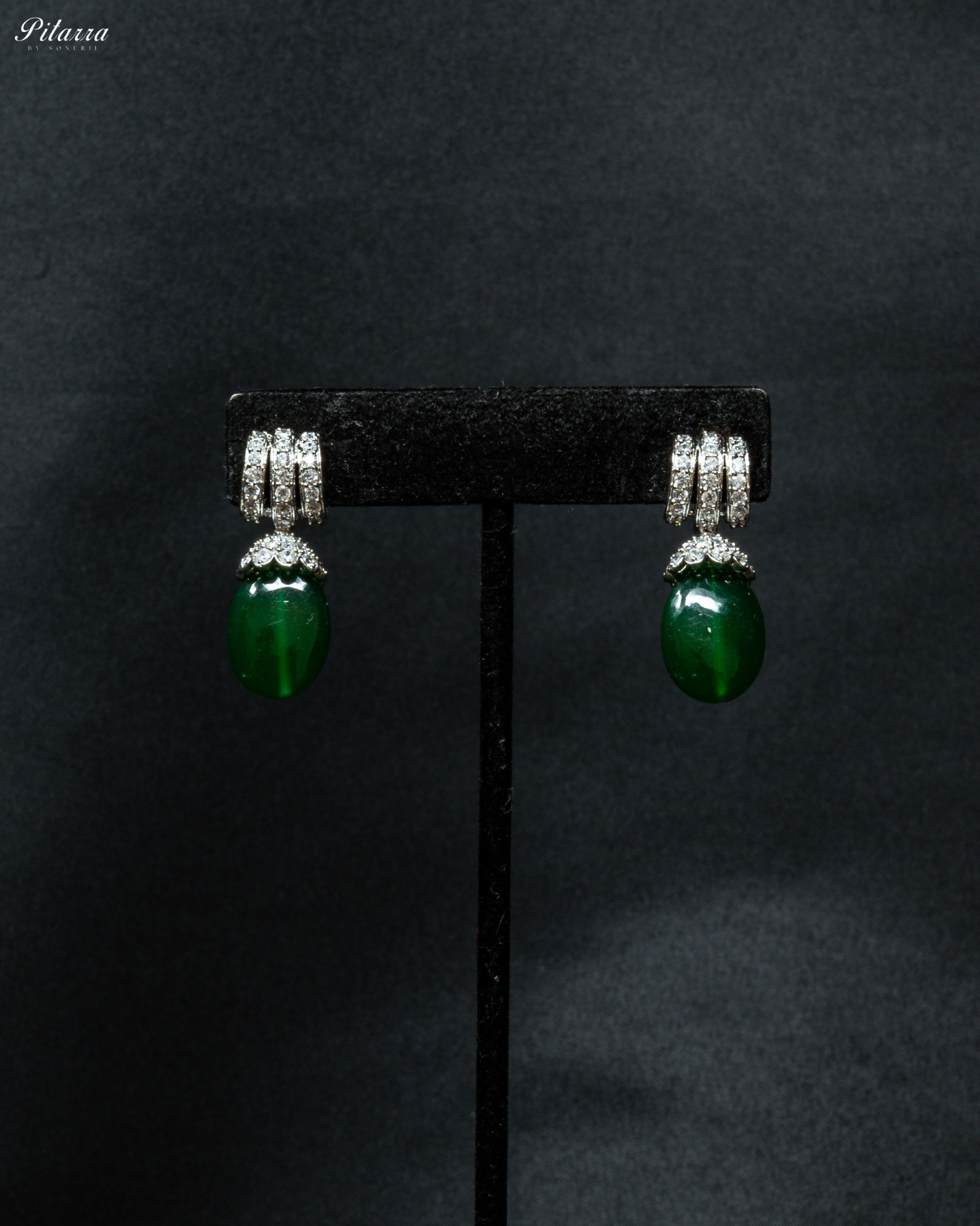 Emerald Green Drop Pearl Necklace Set_Earrings