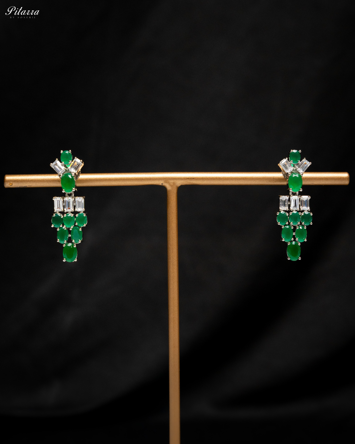 Emerald Green Silver CZ Necklace Set_Earrings