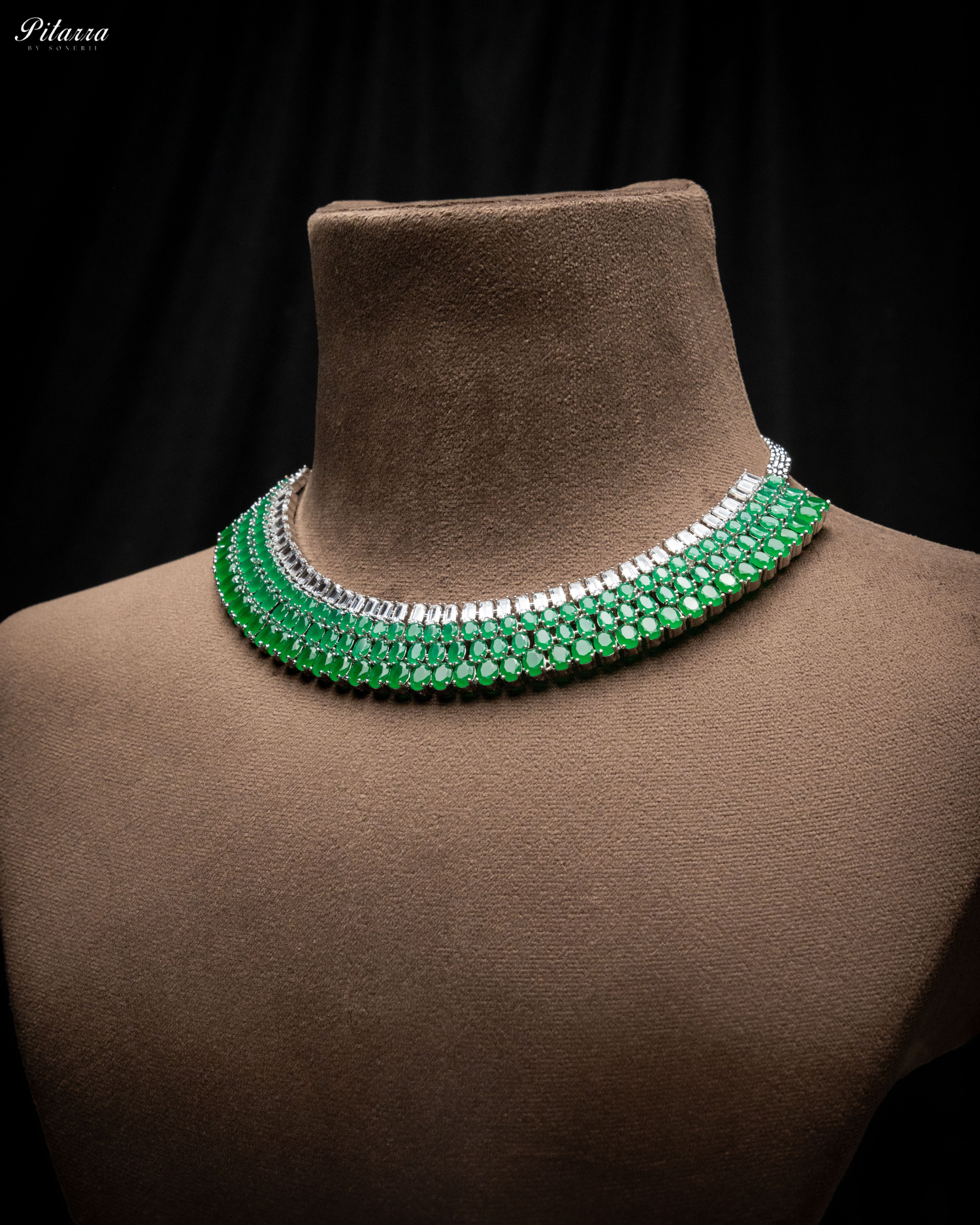 Emerald Green Silver CZ Necklace Set_Side Necklace