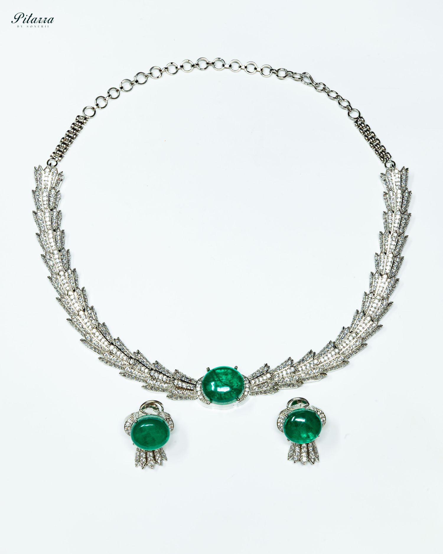 Emerald Green Single Stone Doublet Necklace Set_White Background