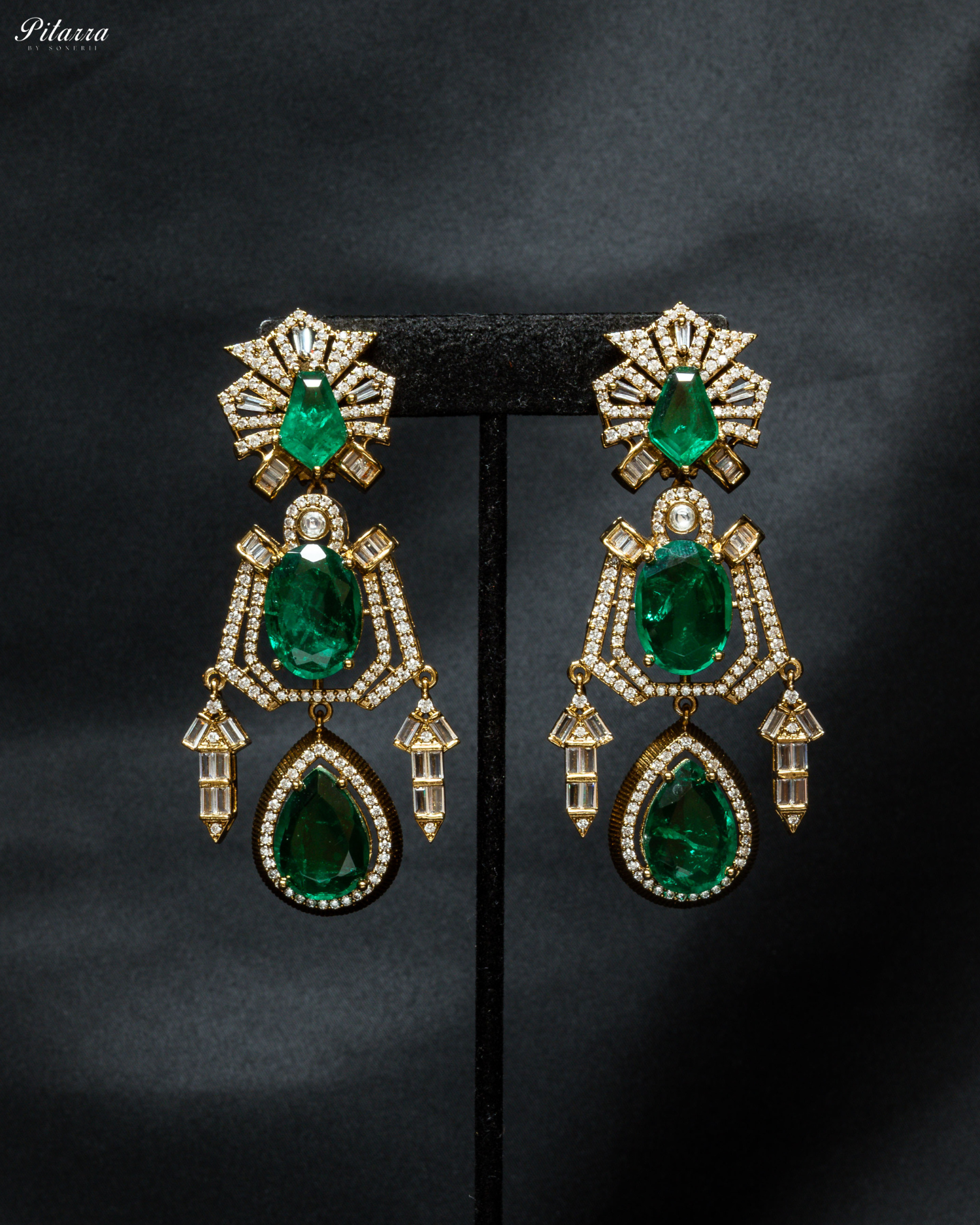 Emerald Silver Dangler Doublet Earrings_Front Image